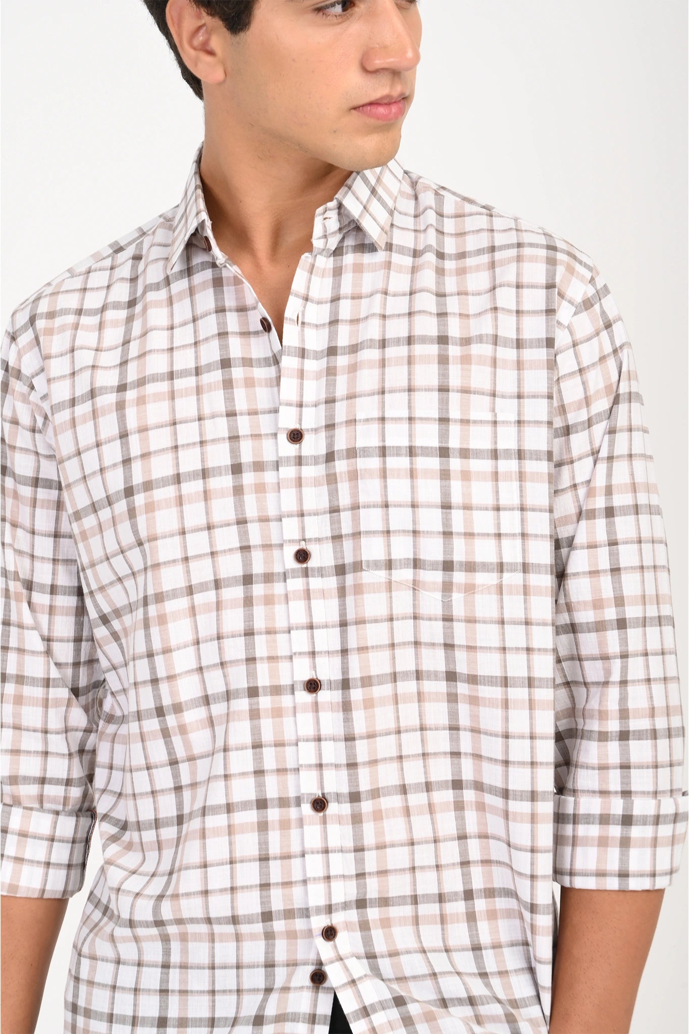 COTTON SLUB WHITE COLOR CHECKED SHIRT
