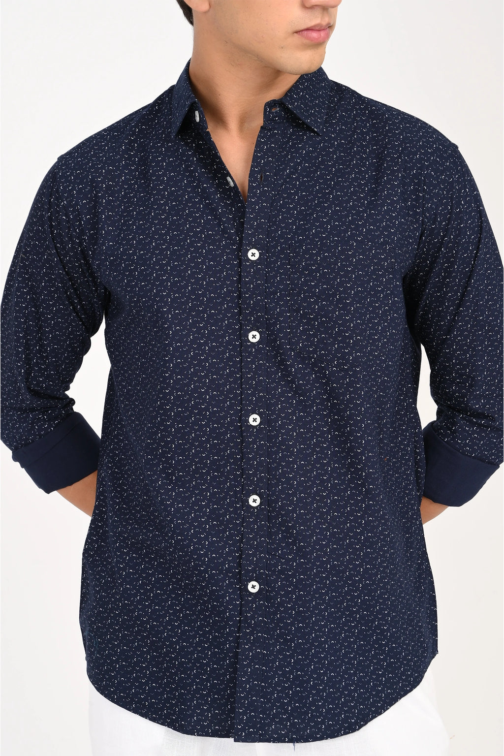 OXFORD COTTON ROYAL NAVY PRINTED SHIRT