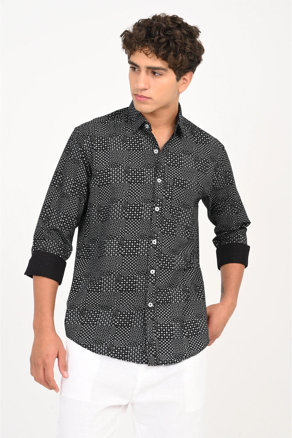 COTLIN BLACK COLOR PRINTED SHIRT