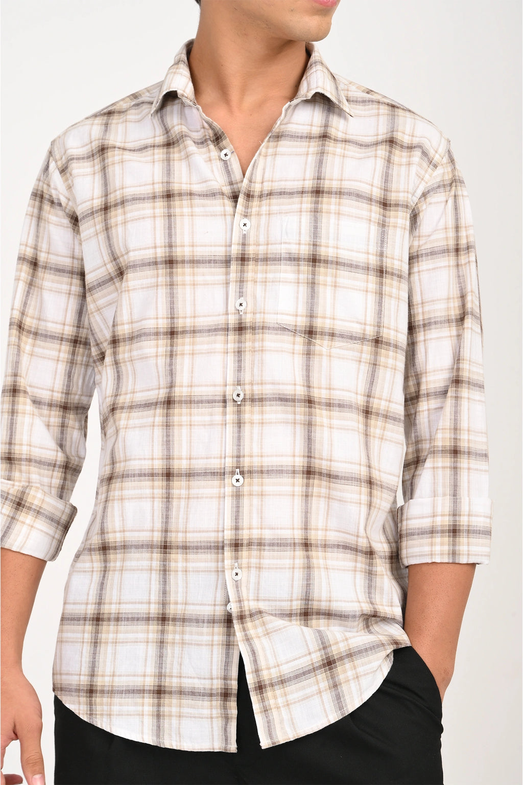 COTTON SLUB WHITE COLOR CHECKED SHIRT