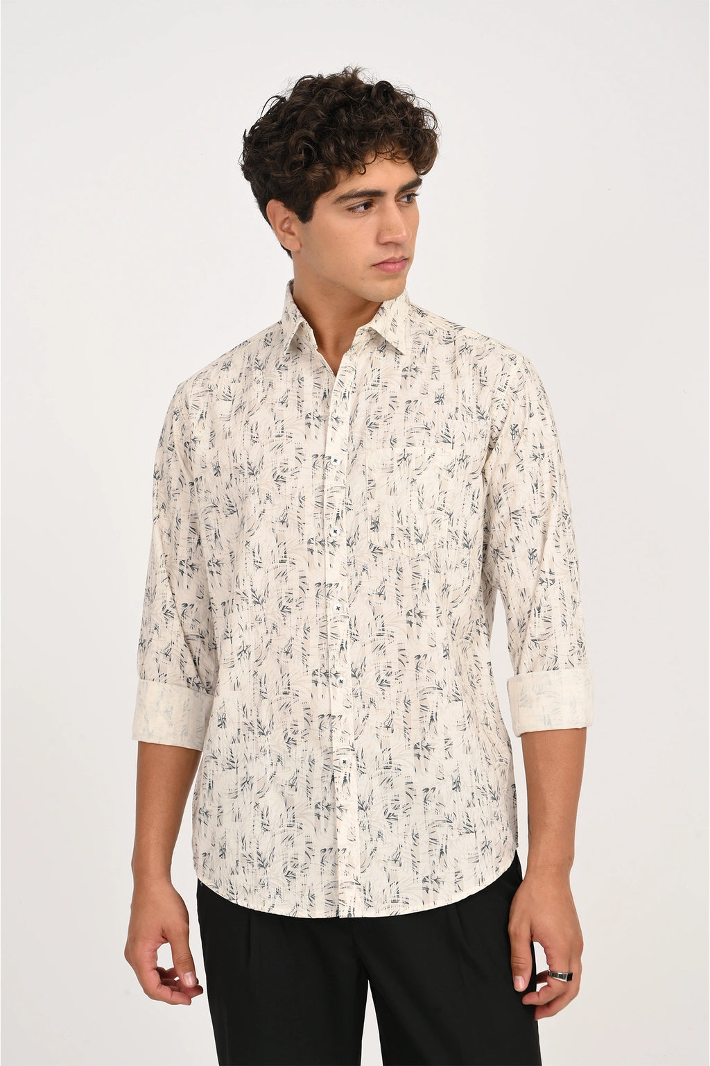 OXFORD COTTON CREAM COLOR PRINTED SHIRT