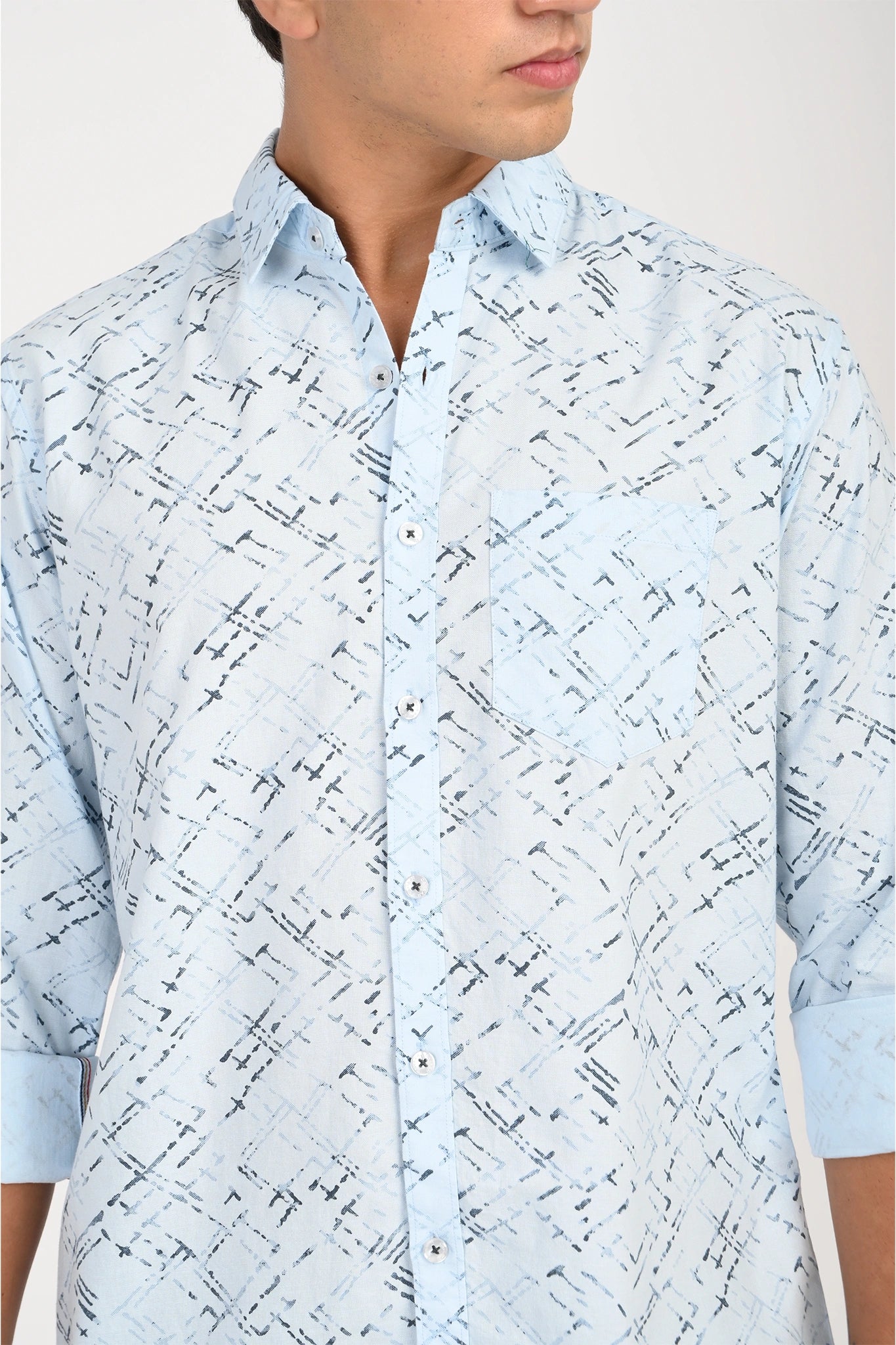OXFORD COTTON SKY BLUE COLOR PRINTED SHIRT