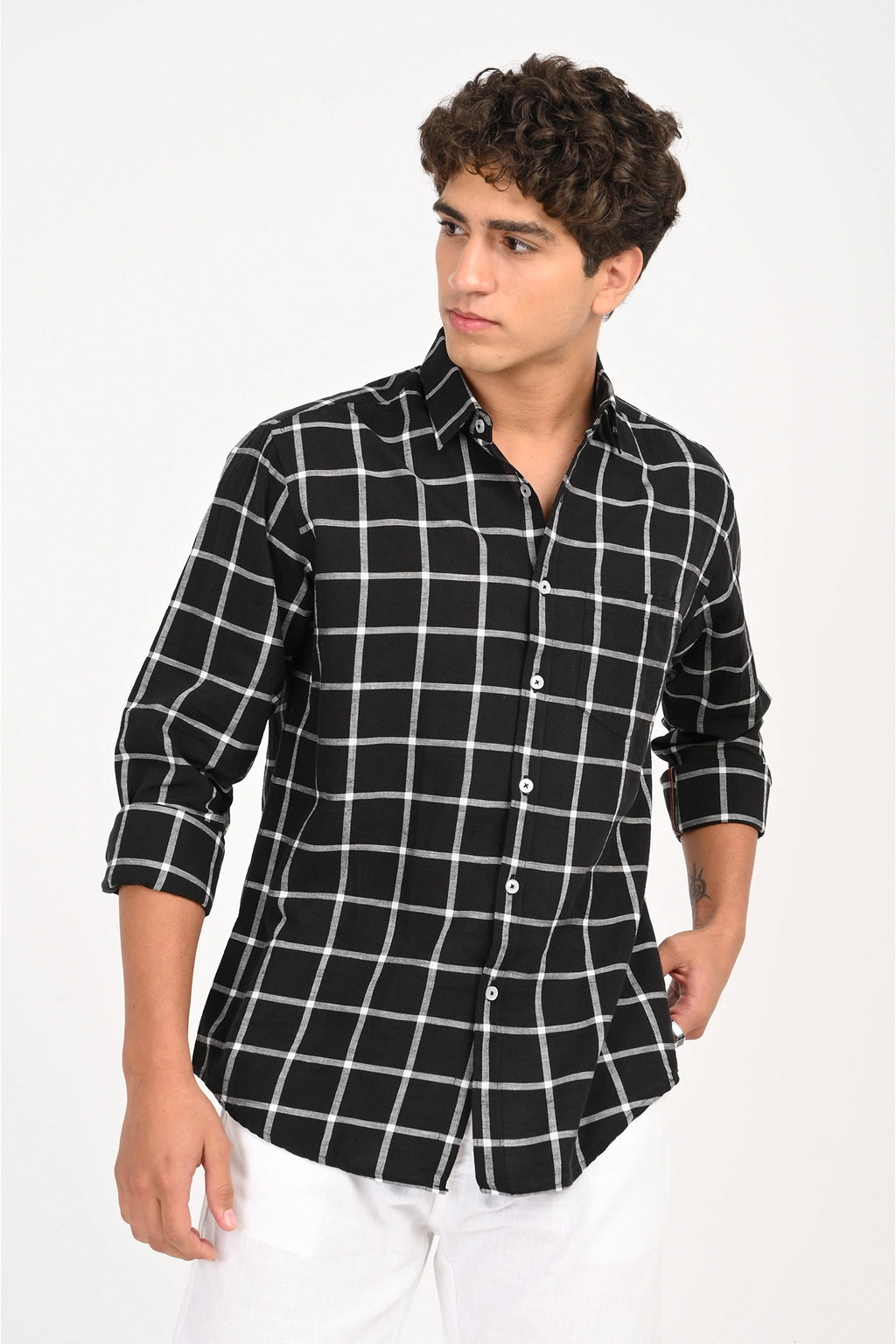 LINEN BLACK CHECKED SHIRT