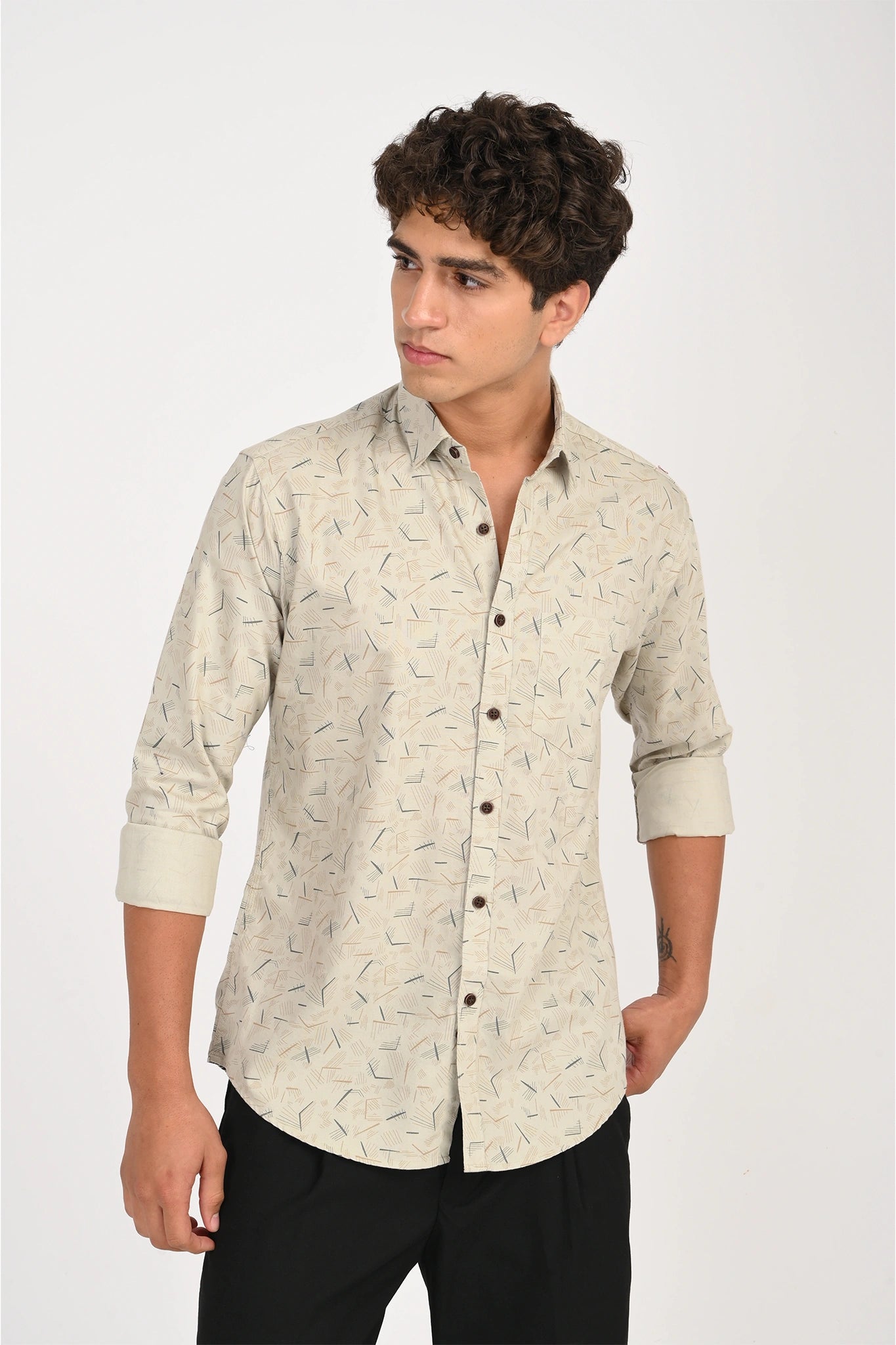 OXFORD COTTON GREENISH BEIGE COLOR PRINTED SHIRT