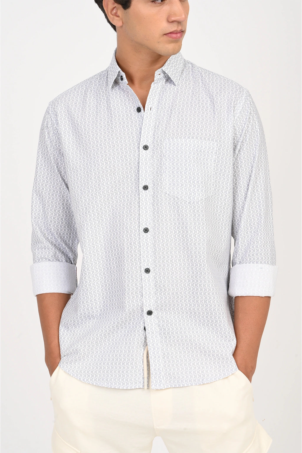 OXFORD COTTON WHITE PRINTED SHIRT