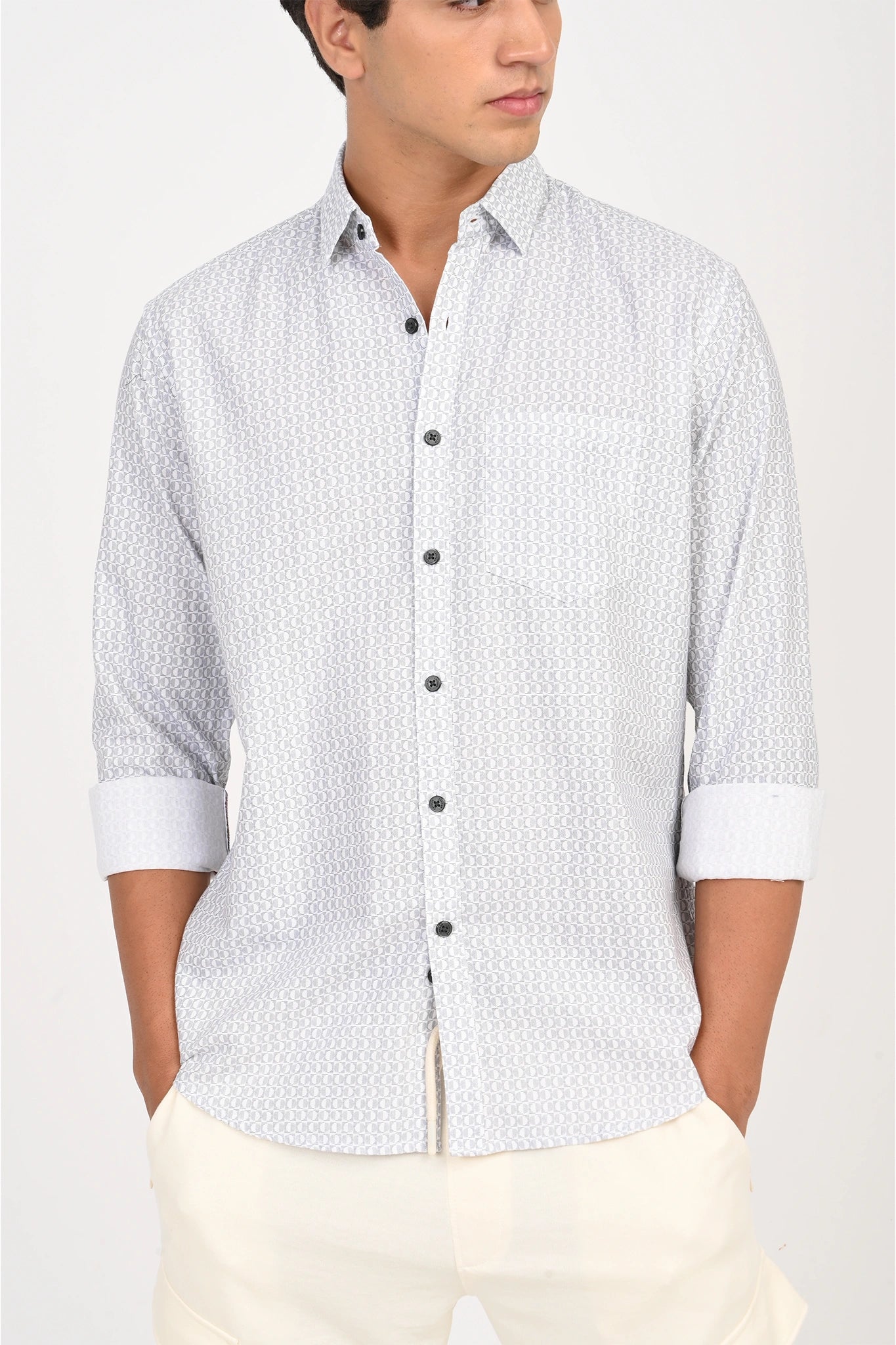 OXFORD COTTON WHITE PRINTED SHIRT