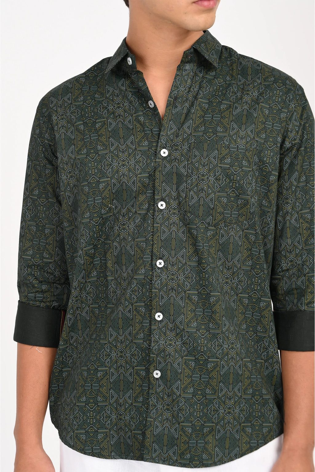 COTTON FABRIC SATIN FINISH GREEN COLOR PRINTED SHIRT