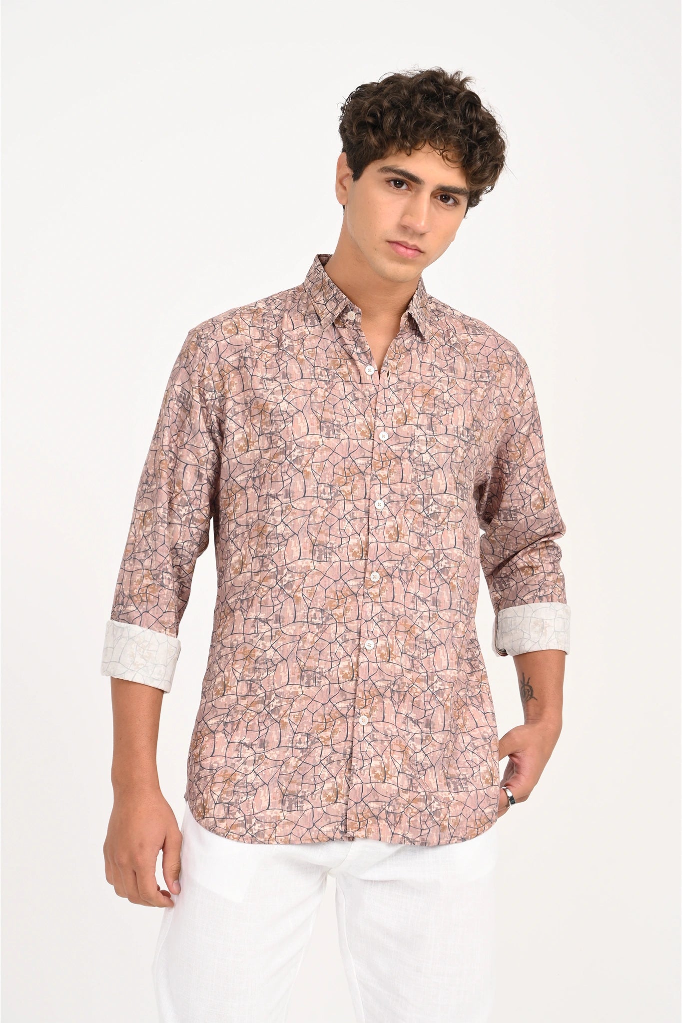 COTTON VORTEX ROSE BEIGE DIGITAL PRINTED  SHIRT