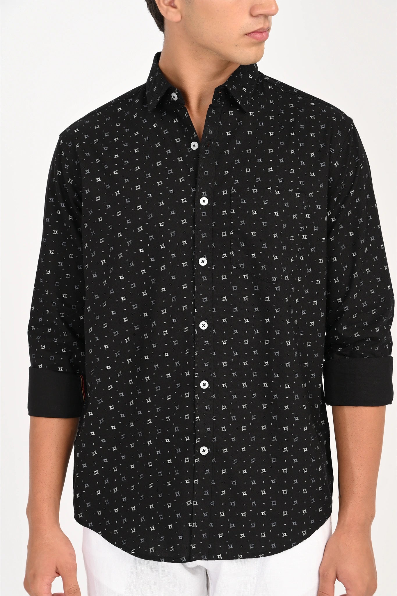 OXFORD COTTON BLACK PRINTED SHIRT