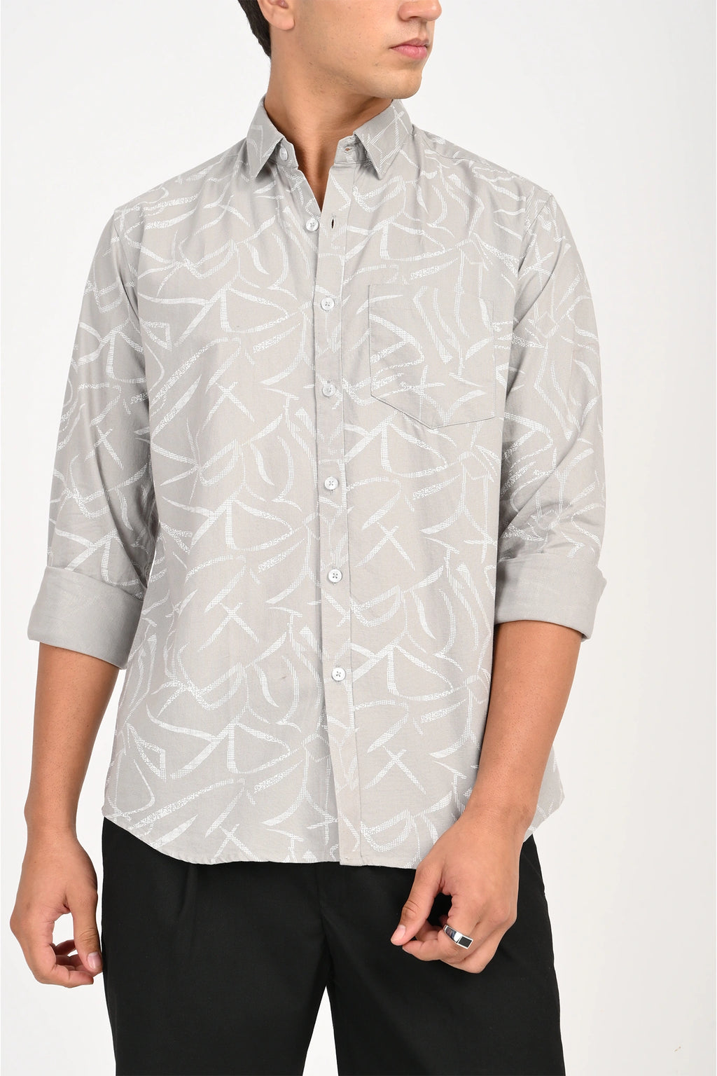 OXFORD COTTON LIGHT GREY COLOR PRINTED SHIRT