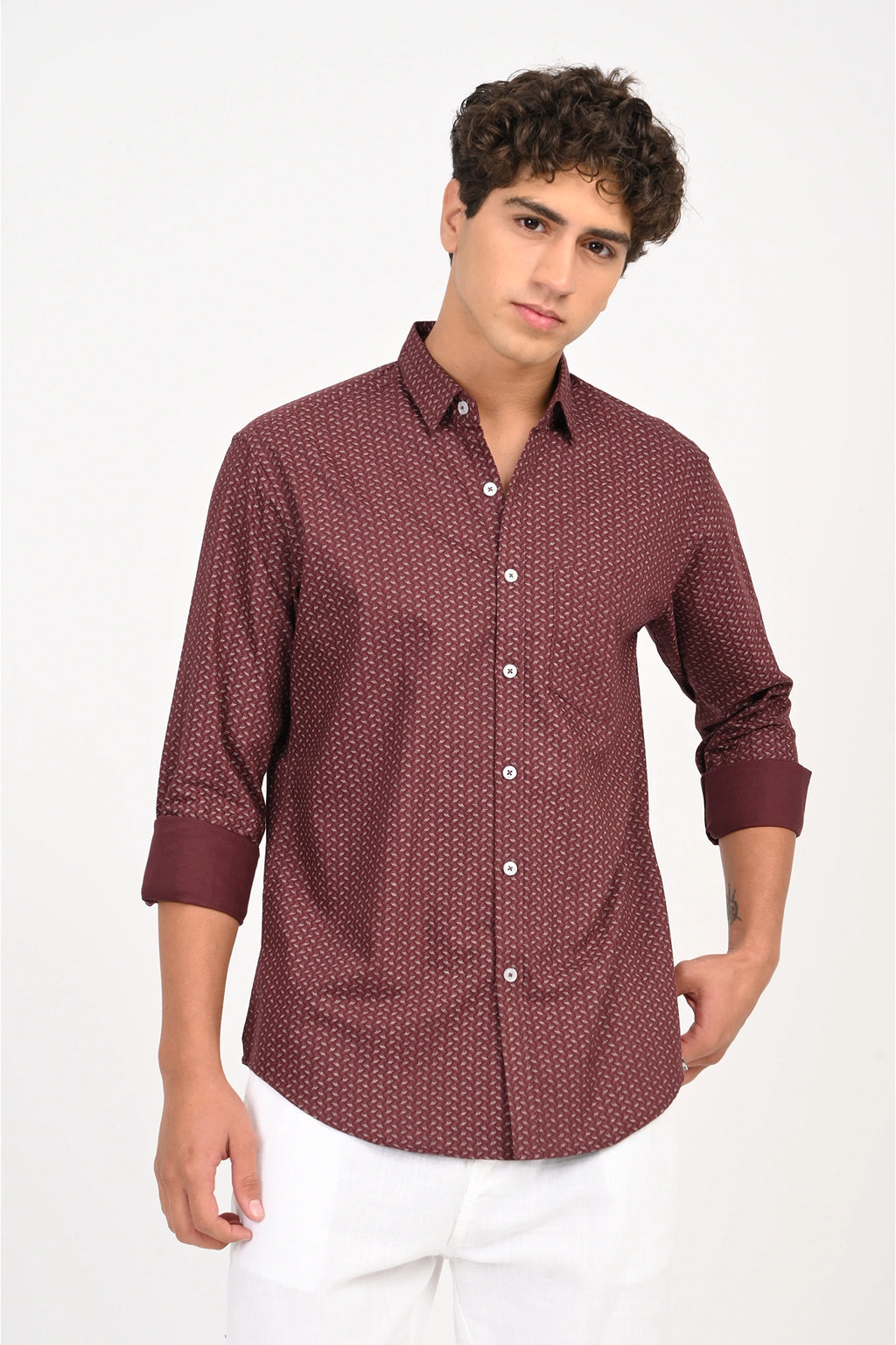 OXFORD COTTON MAROON COLOR PRINTED SHIRT