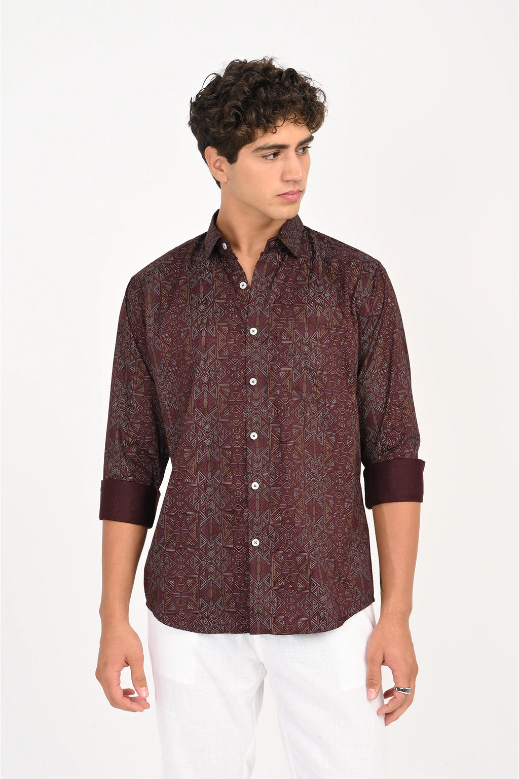 COTTON FABRIC WITH SATIN FINISH MAROON COLOR PRINTED SHIRT