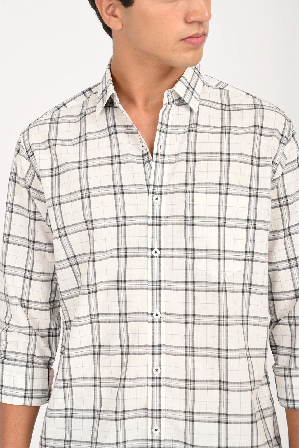 COTTON SLUB WHITE COLOR CHECKED SHIRT