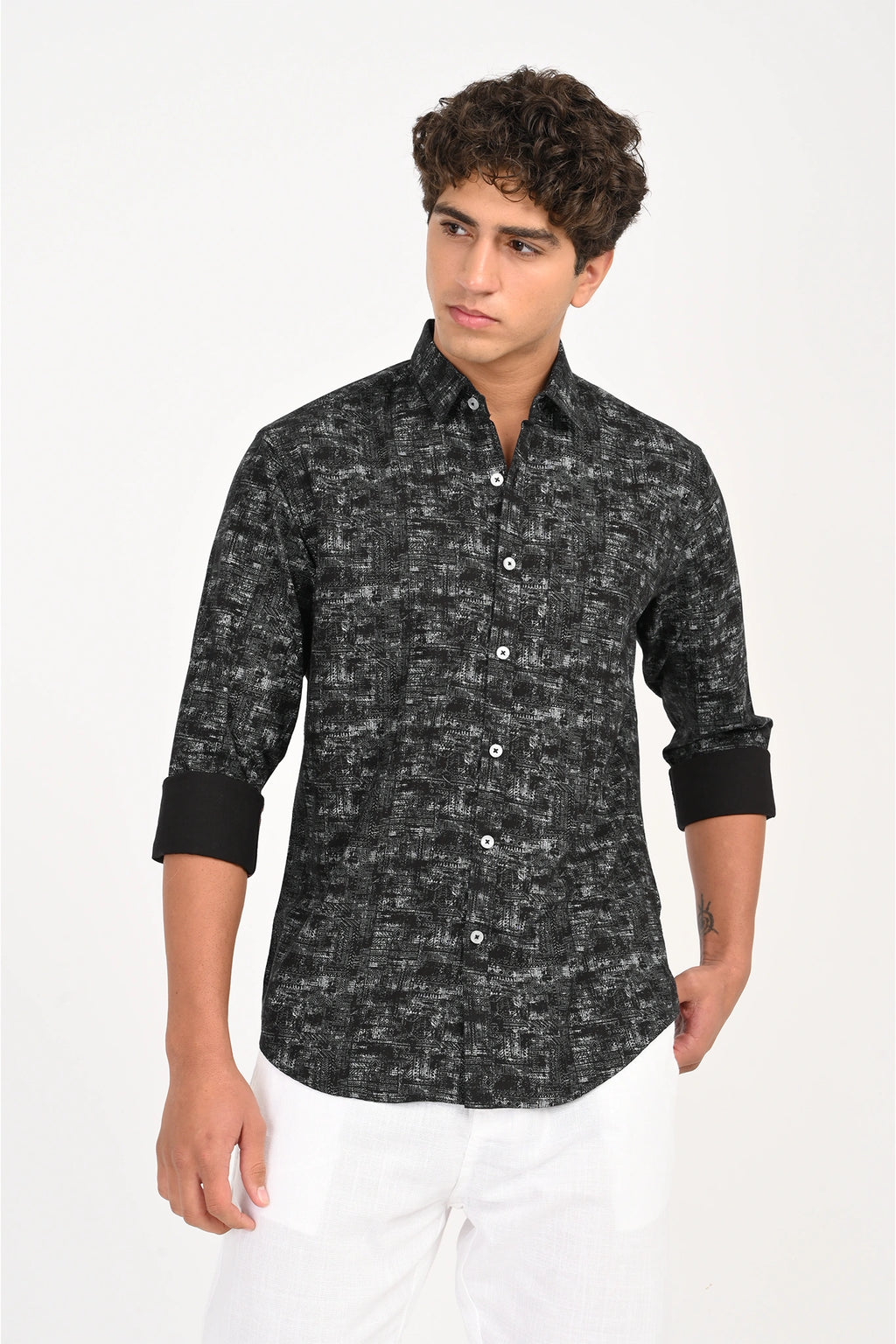OXFORD COTTON BLACK PRINTED SHIRT