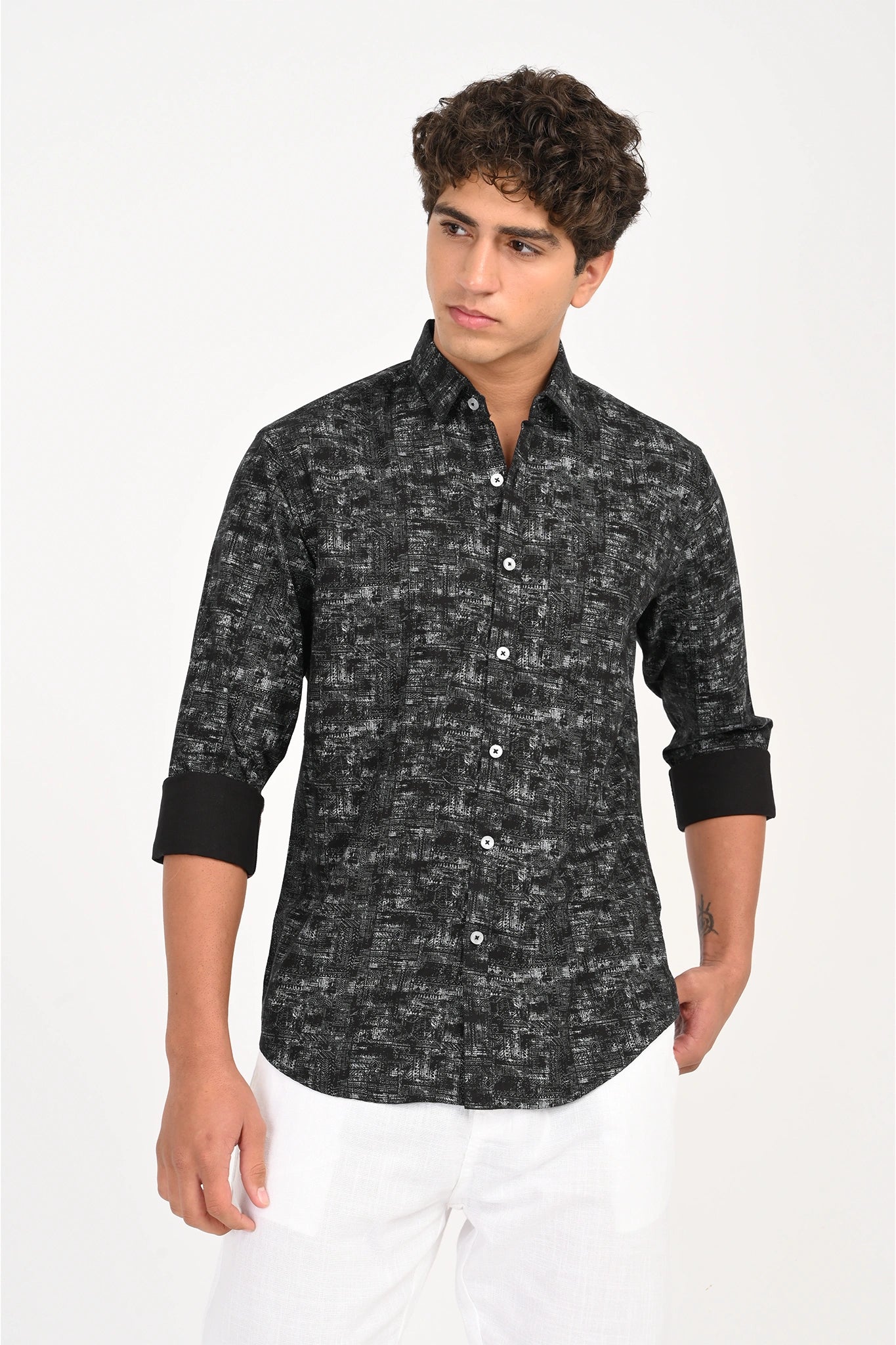 OXFORD COTTON BLACK PRINTED SHIRT