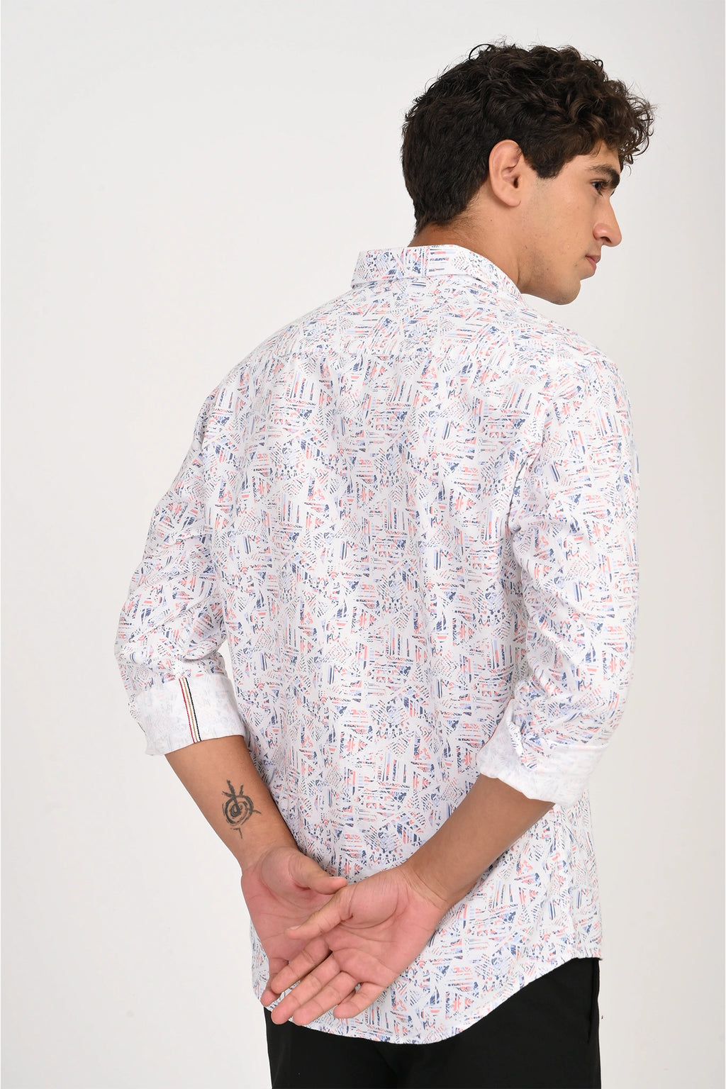 OXFORD COTTON WHITE GEOMATRIC PRINTED SHIRT