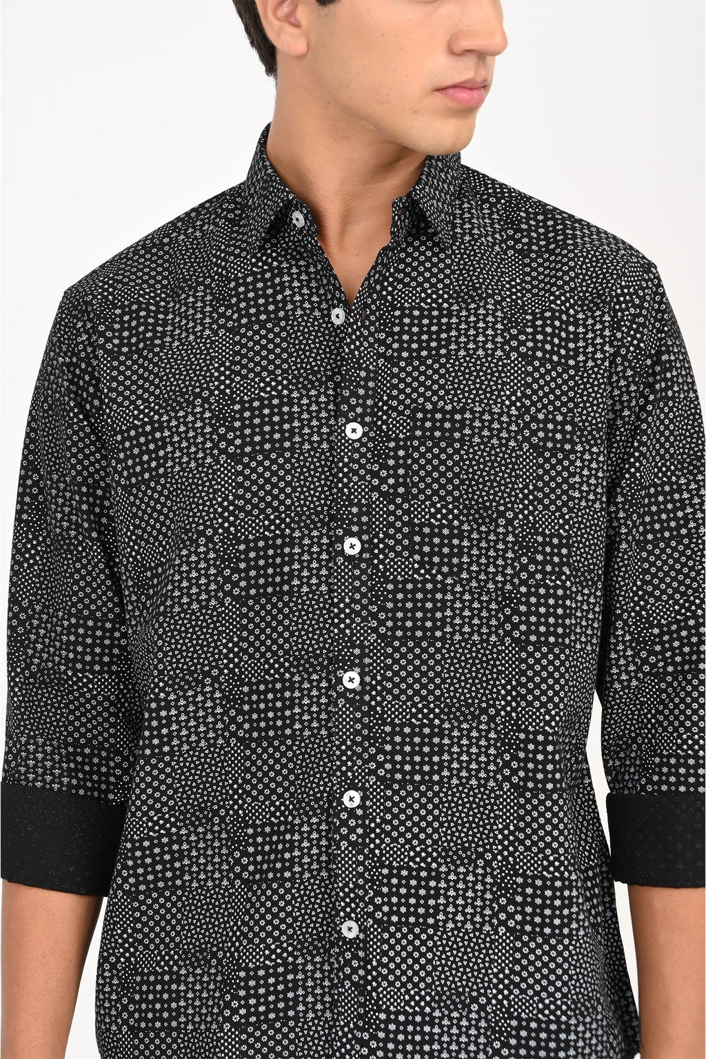 COTLIN BLACK COLOR PRINTED SHIRT