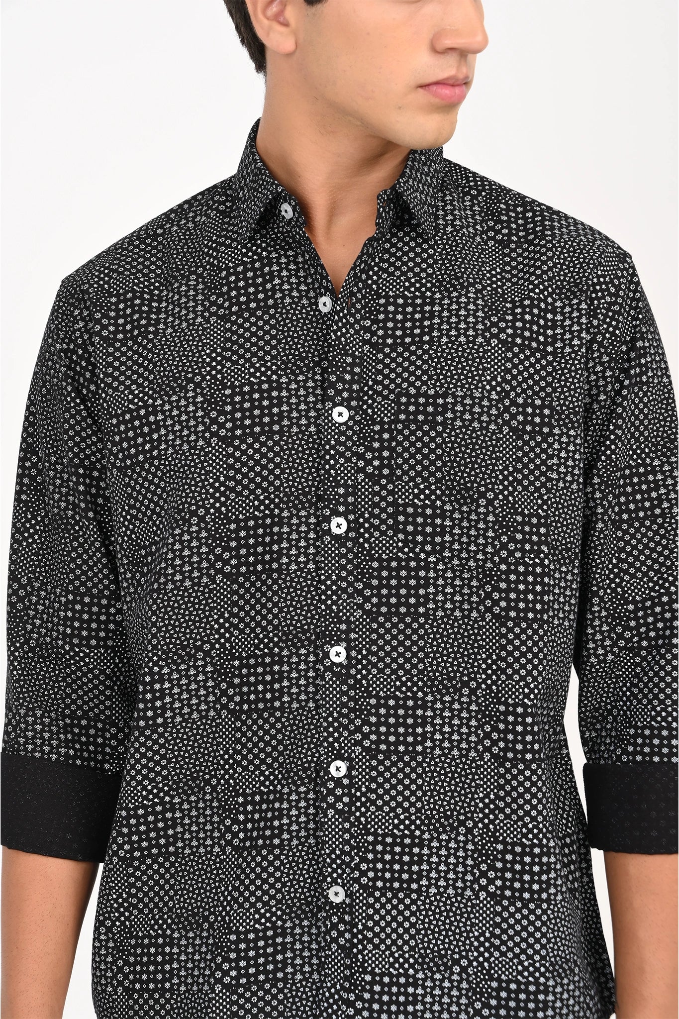 COTLIN BLACK COLOR PRINTED SHIRT