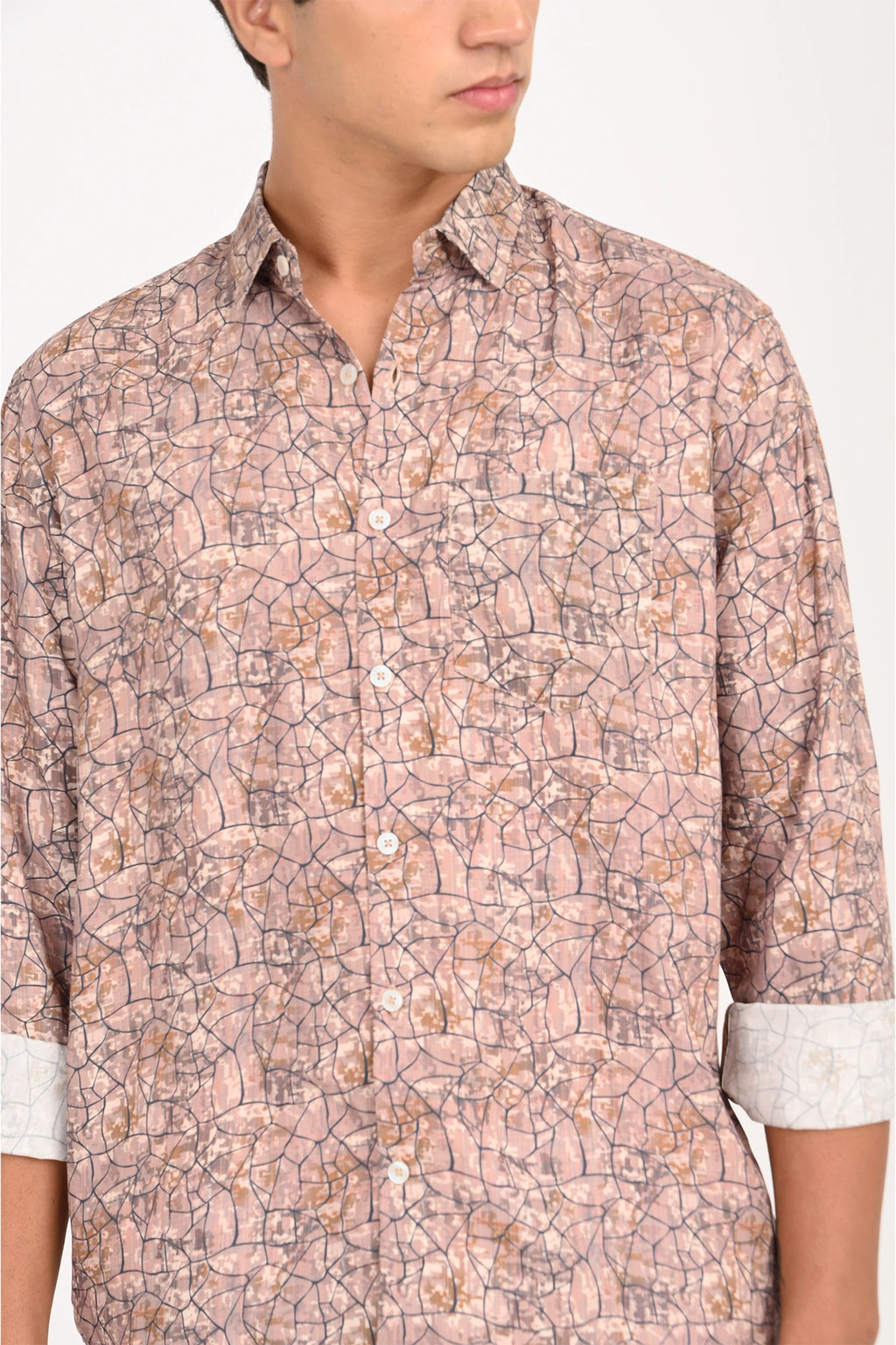 COTTON VORTEX ROSE BEIGE DIGITAL PRINTED  SHIRT