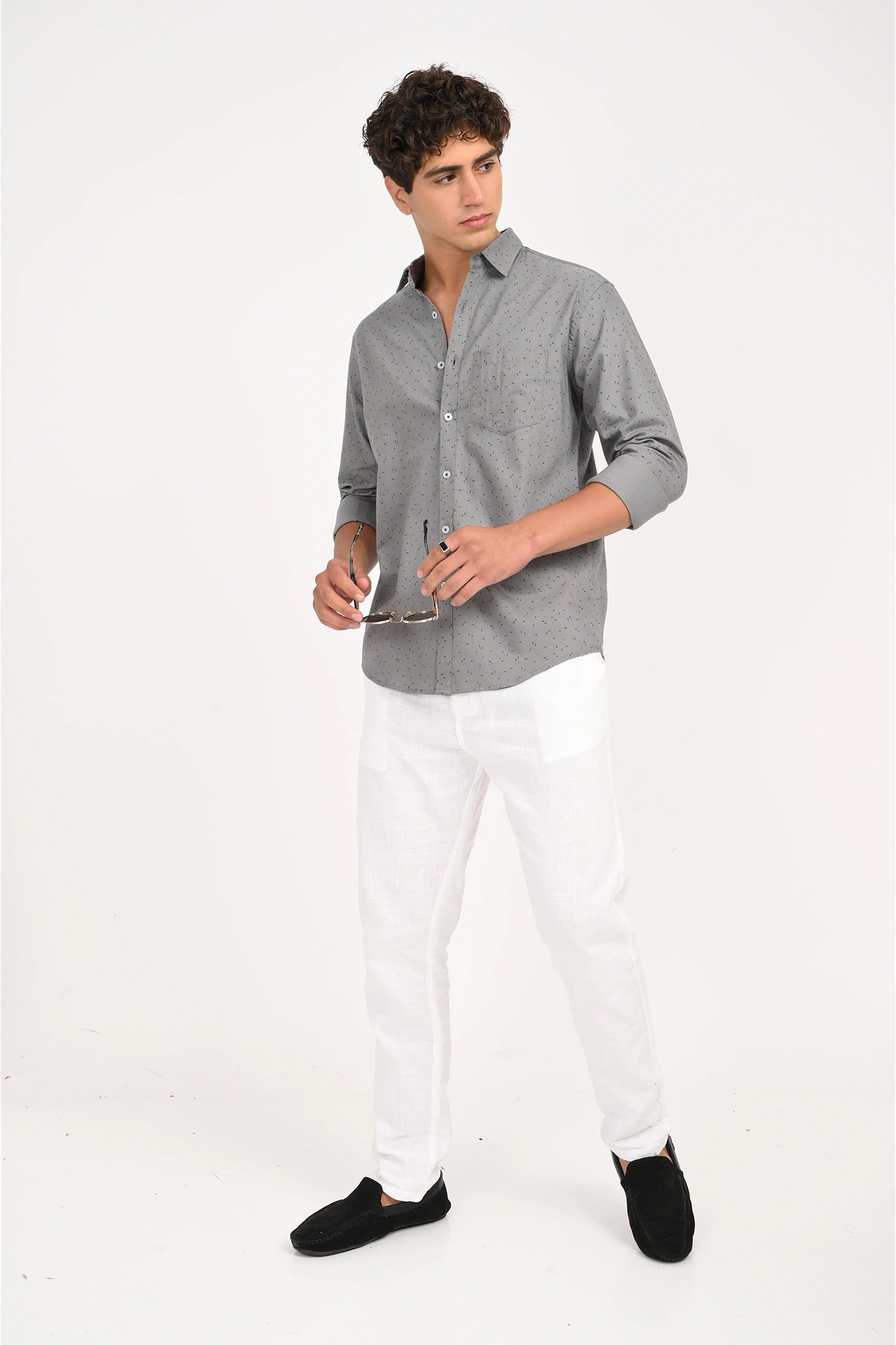 OXFORD COTTON GREY COLOR PRINTED SHIRT