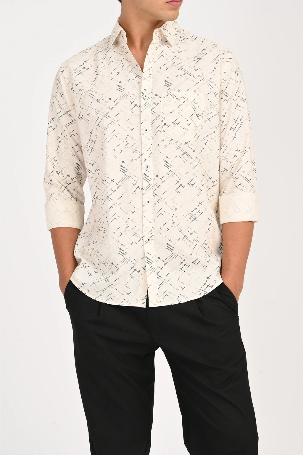 OXFORD COTTON CREAM COLOR PRINTED SHIRT