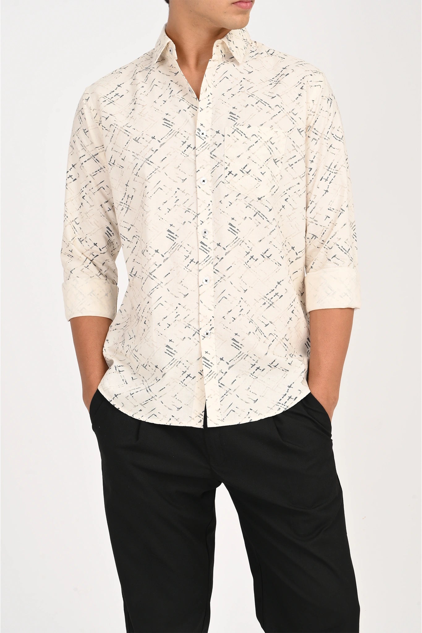 OXFORD COTTON CREAM COLOR PRINTED SHIRT