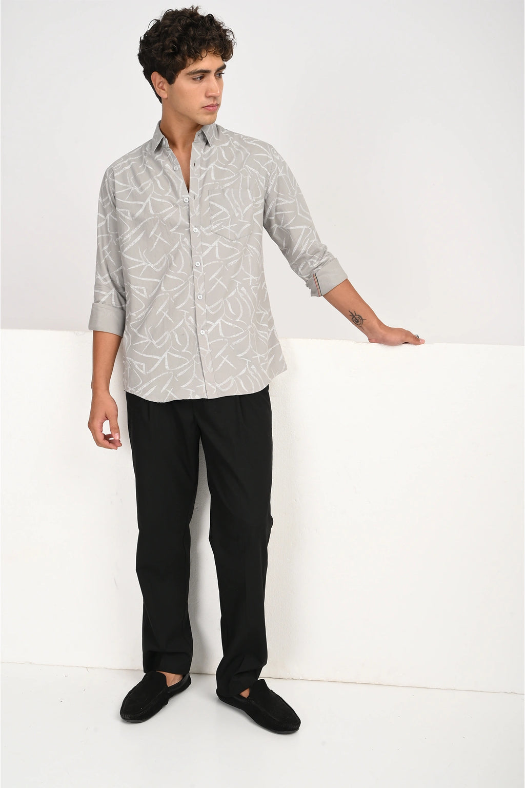 OXFORD COTTON LIGHT GREY COLOR PRINTED SHIRT