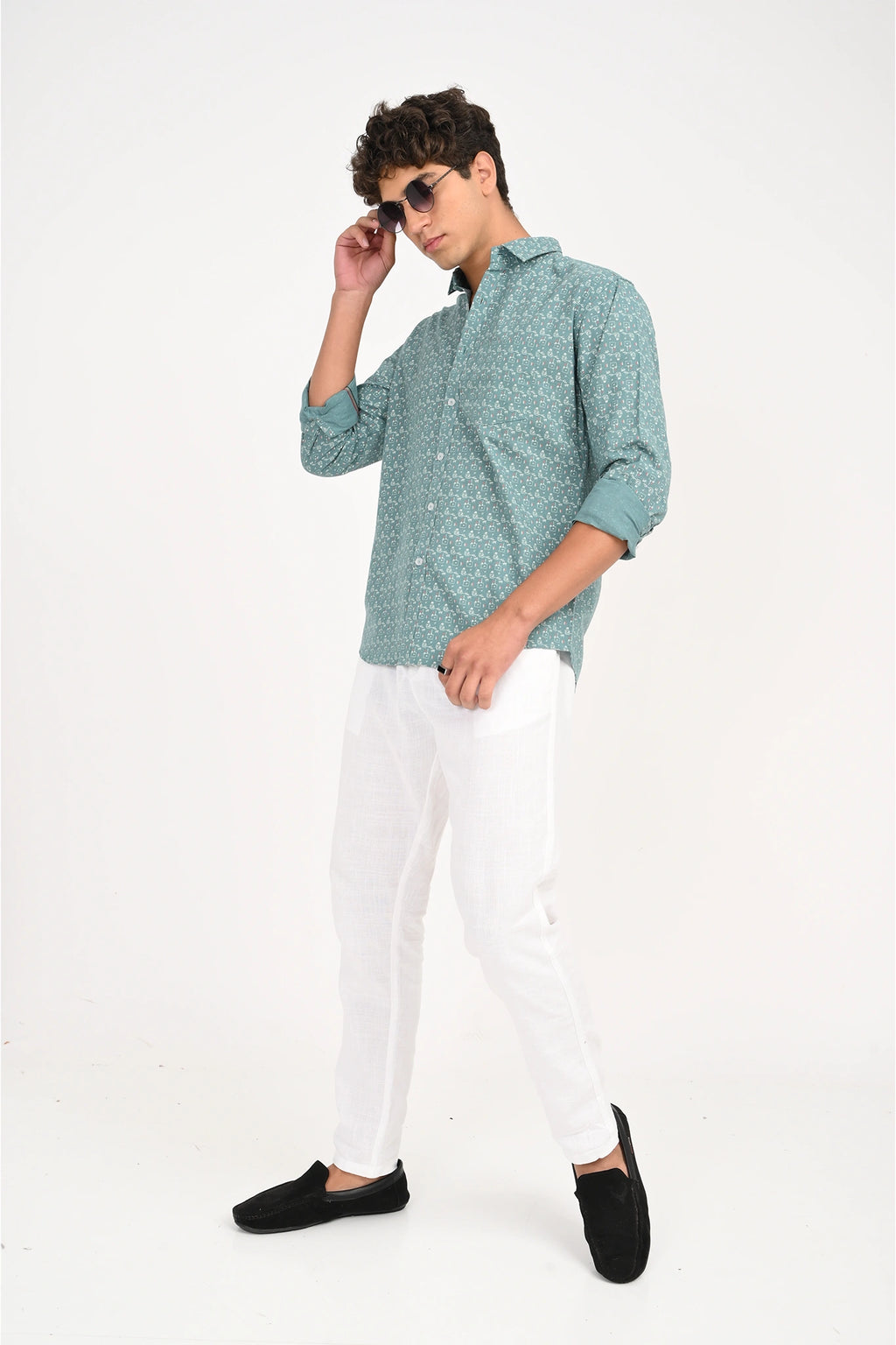 COTLIN CADET BLUE PRINTED SHIRT