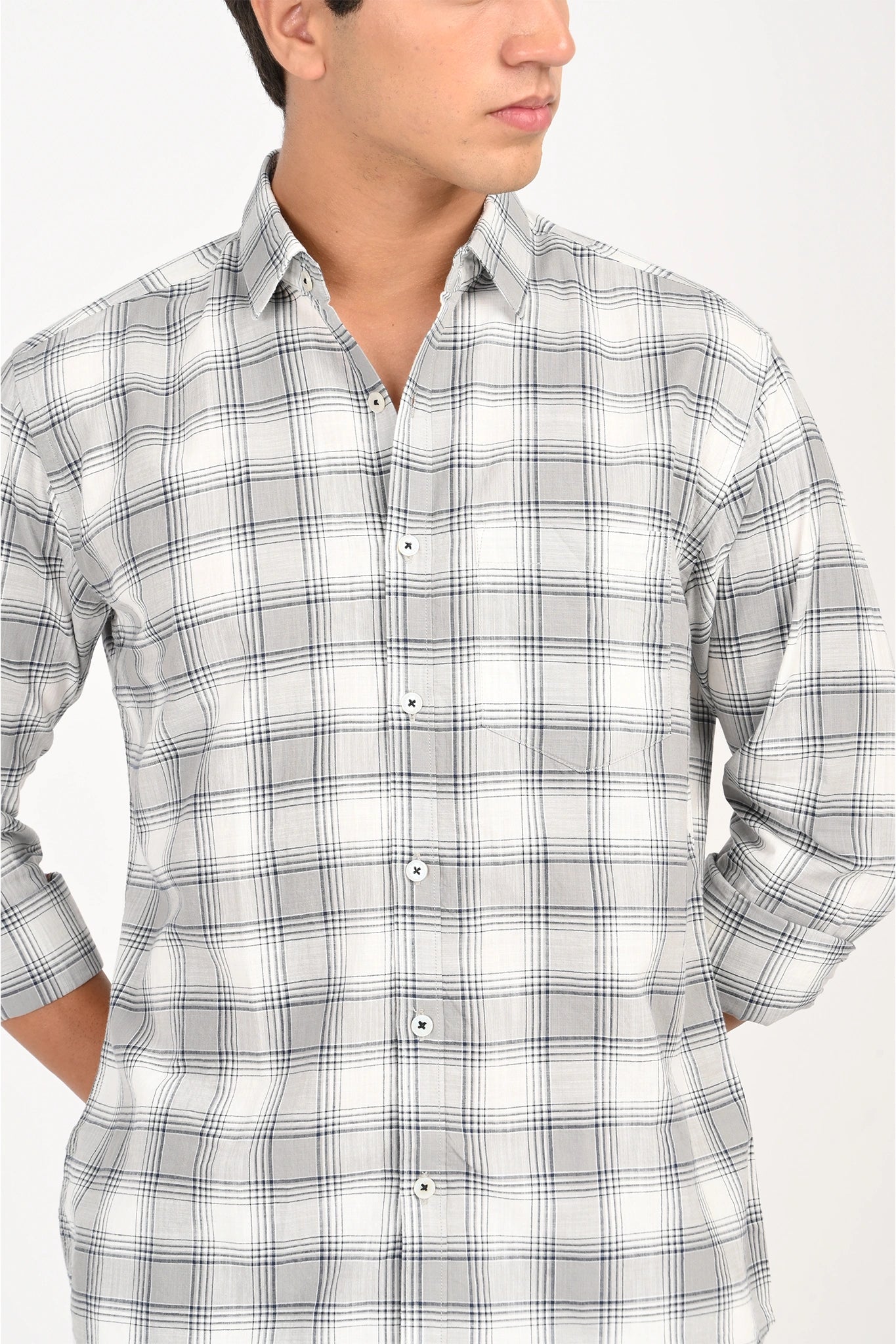 LIGHT GREY COLOR CHECKED SHIRT