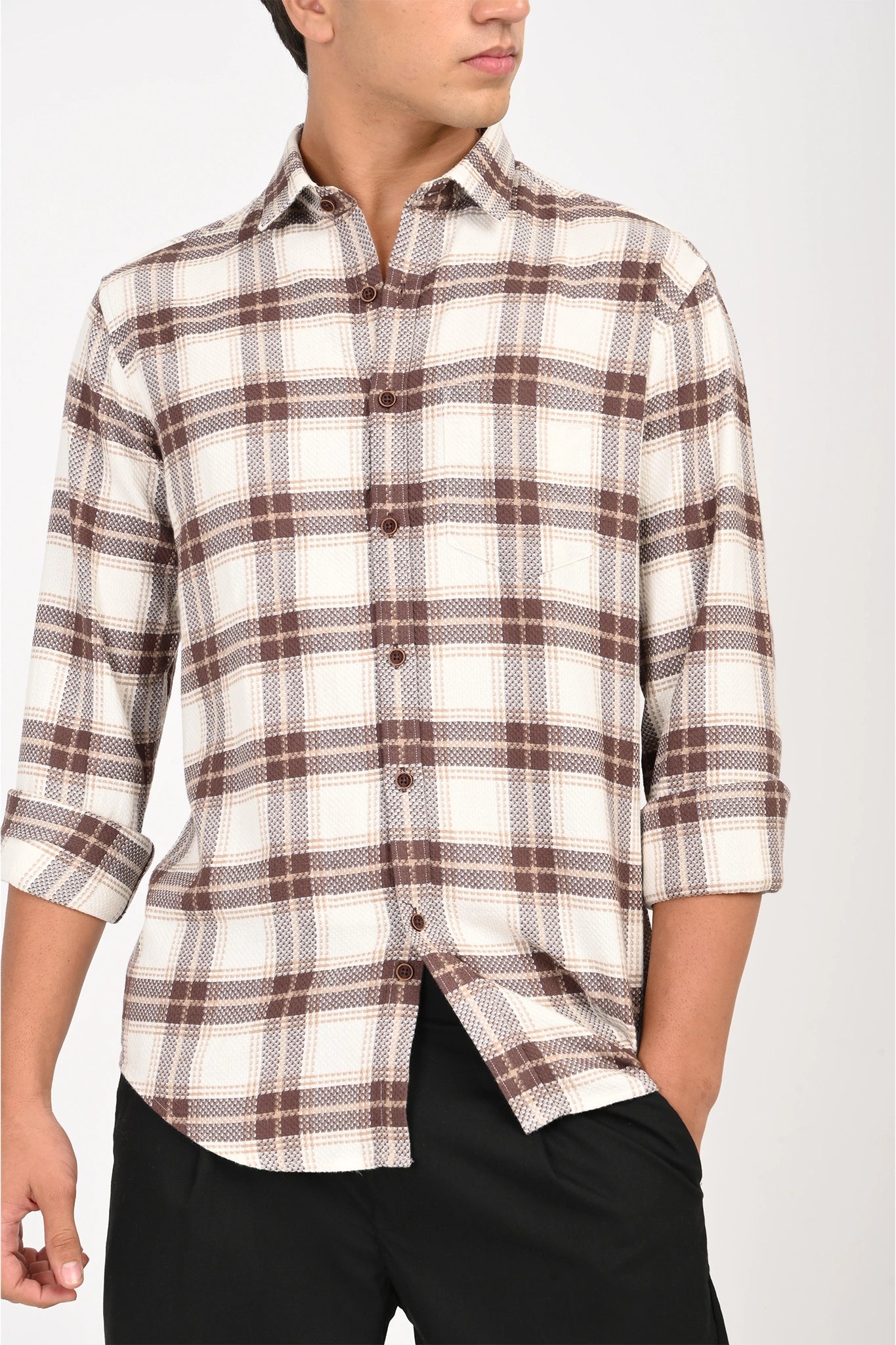 WHITE WITH DULL MAROON COLOR CHECKED SHIRT