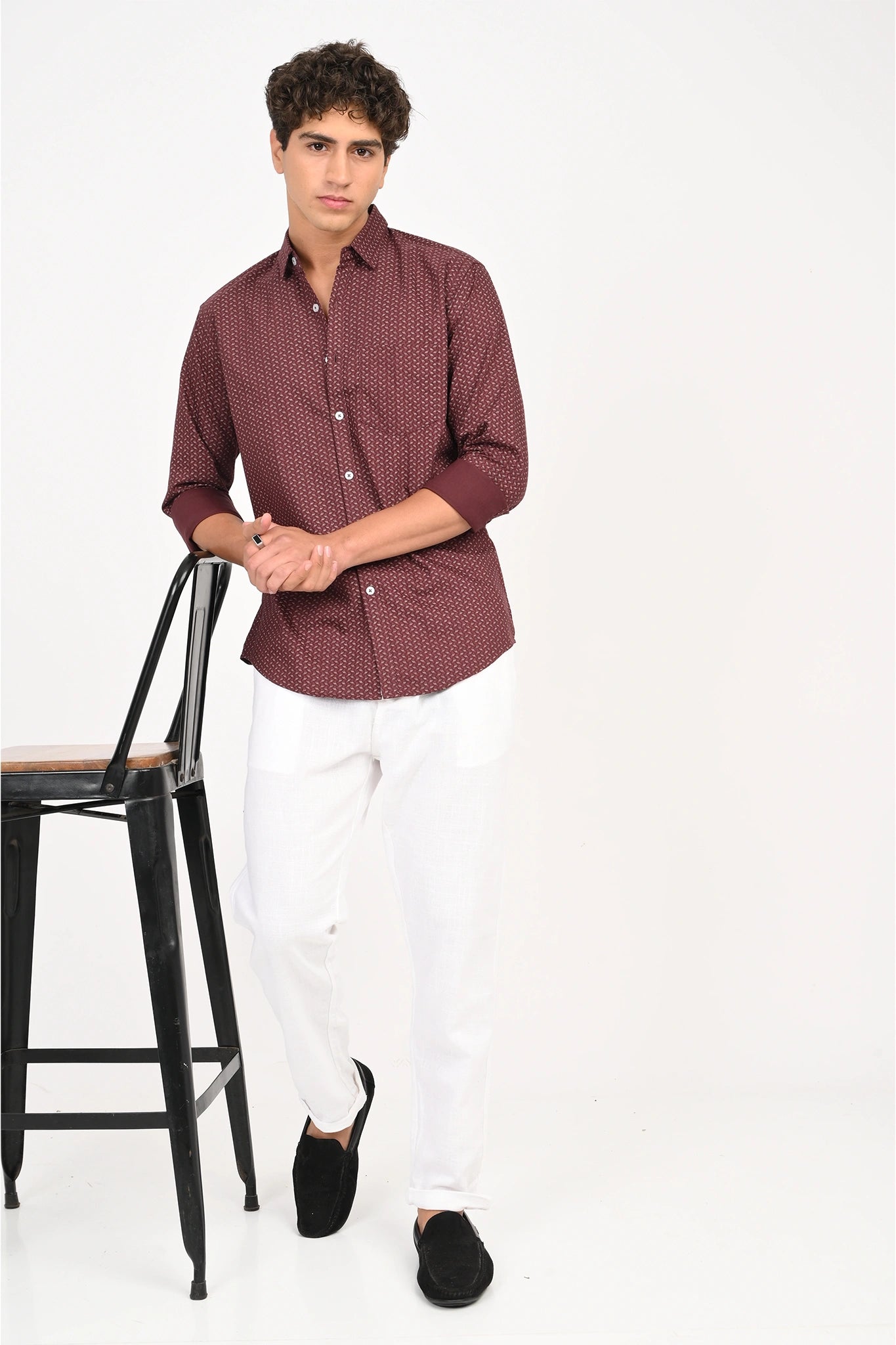 OXFORD COTTON MAROON COLOR PRINTED SHIRT