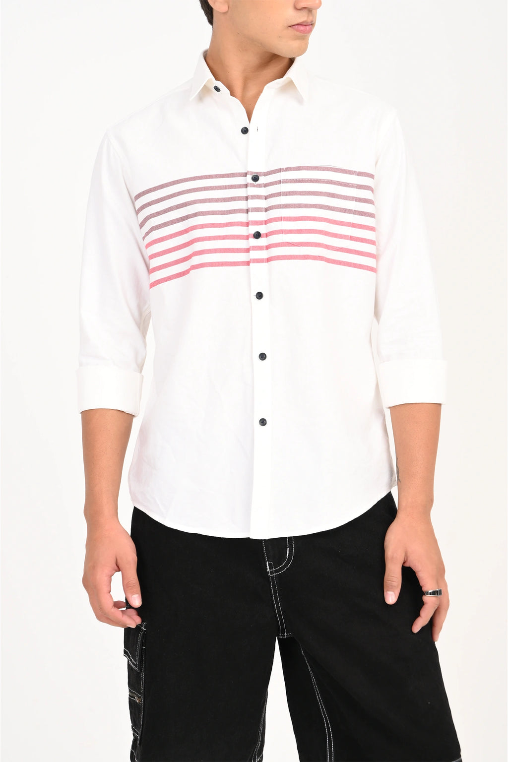 OXFORD COTTON WHITE COLOR CHEST PANEL SHIRT