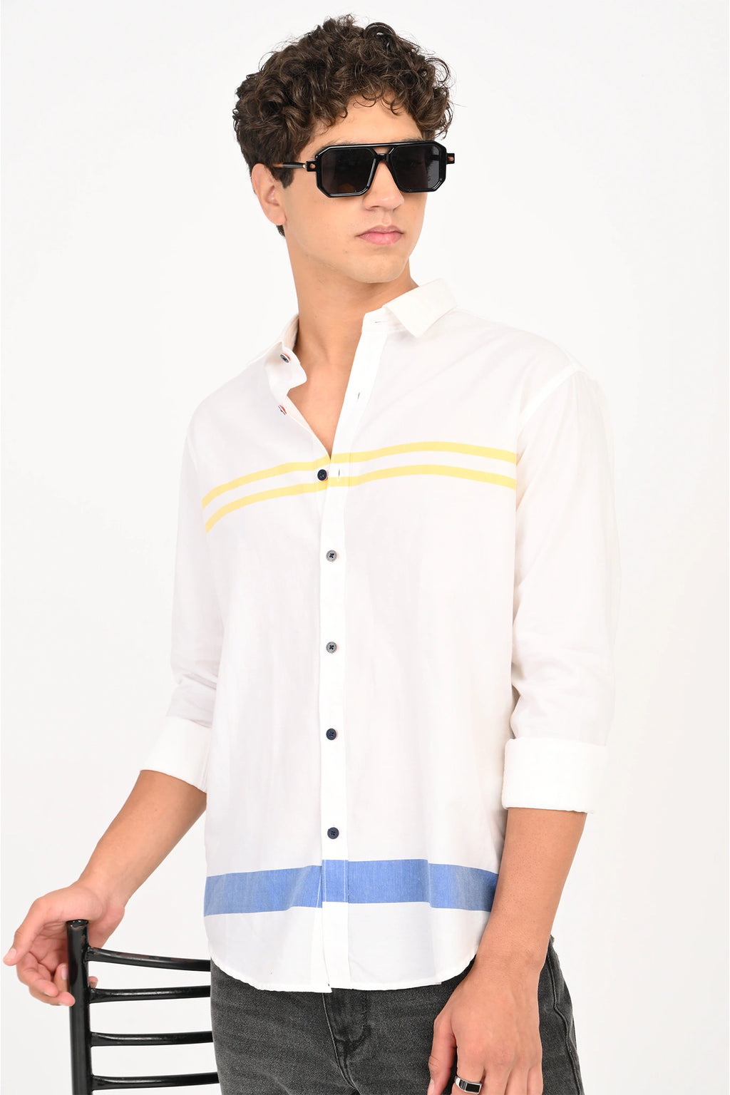 COTTON POPLIN WHITE COLOR CHEST PANEL SHIRT