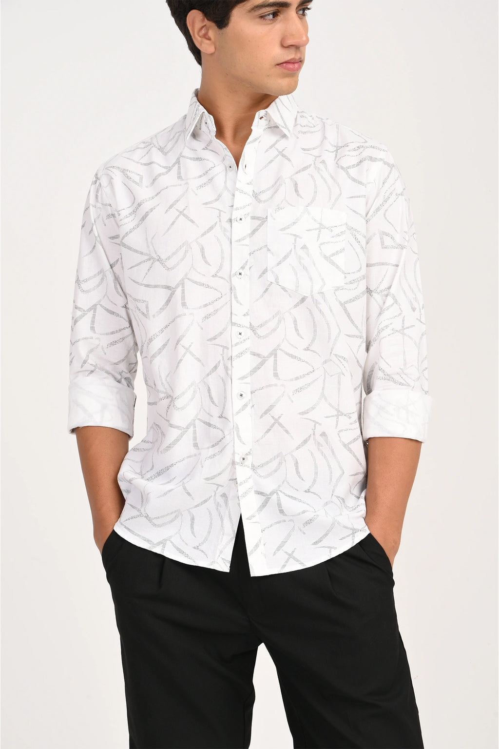 OXFORD COTTON BRIGHT WHITE COLOR PRINTED SHIRT
