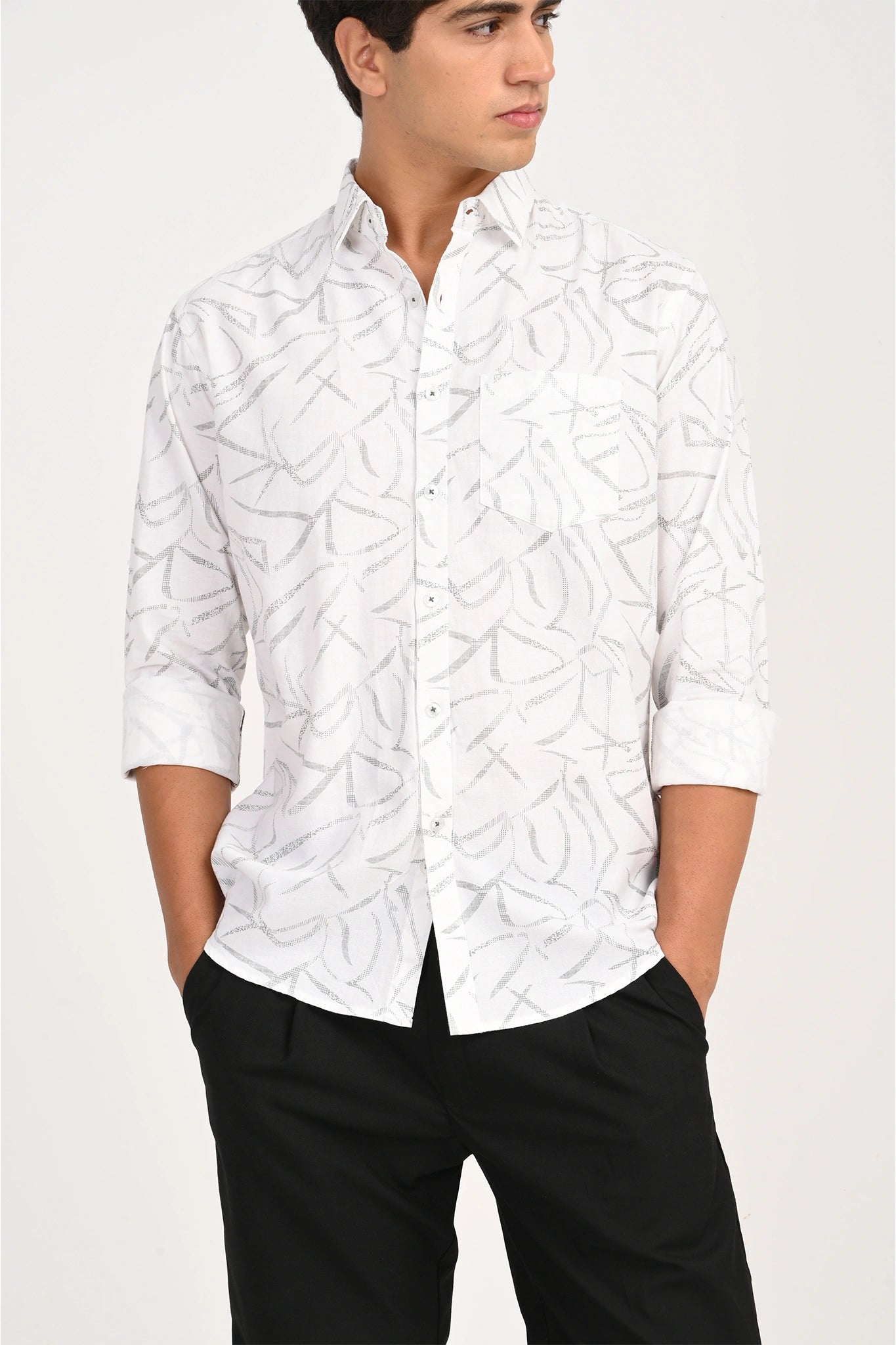 OXFORD COTTON BRIGHT WHITE COLOR PRINTED SHIRT