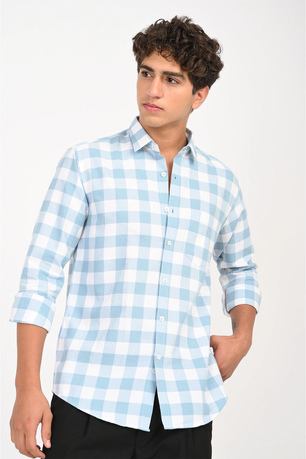 OXFORD SKY BLUE COLOR CHECKED SHIRT