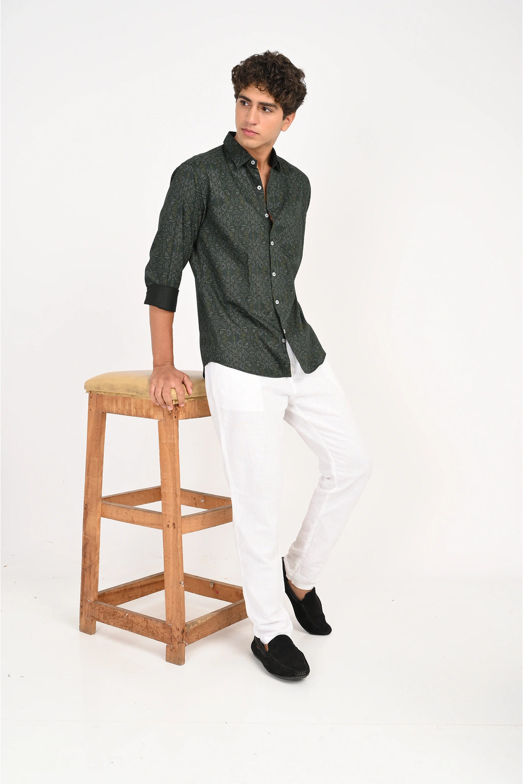 COTTON FABRIC SATIN FINISH GREEN COLOR PRINTED SHIRT