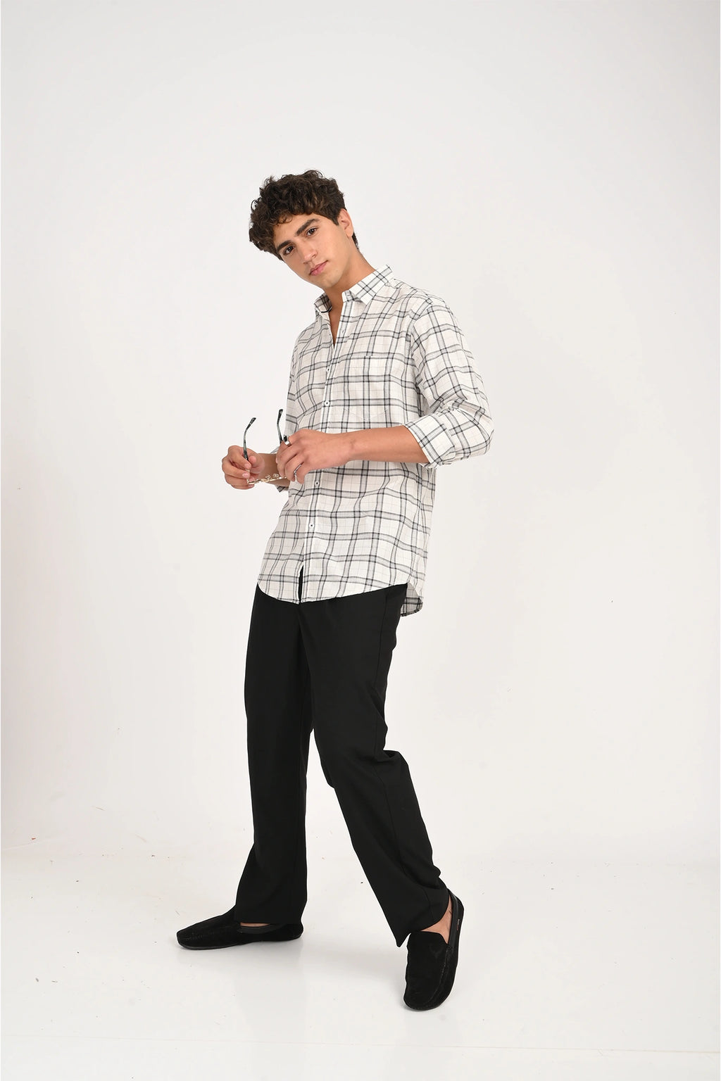 COTTON SLUB WHITE COLOR CHECKED SHIRT