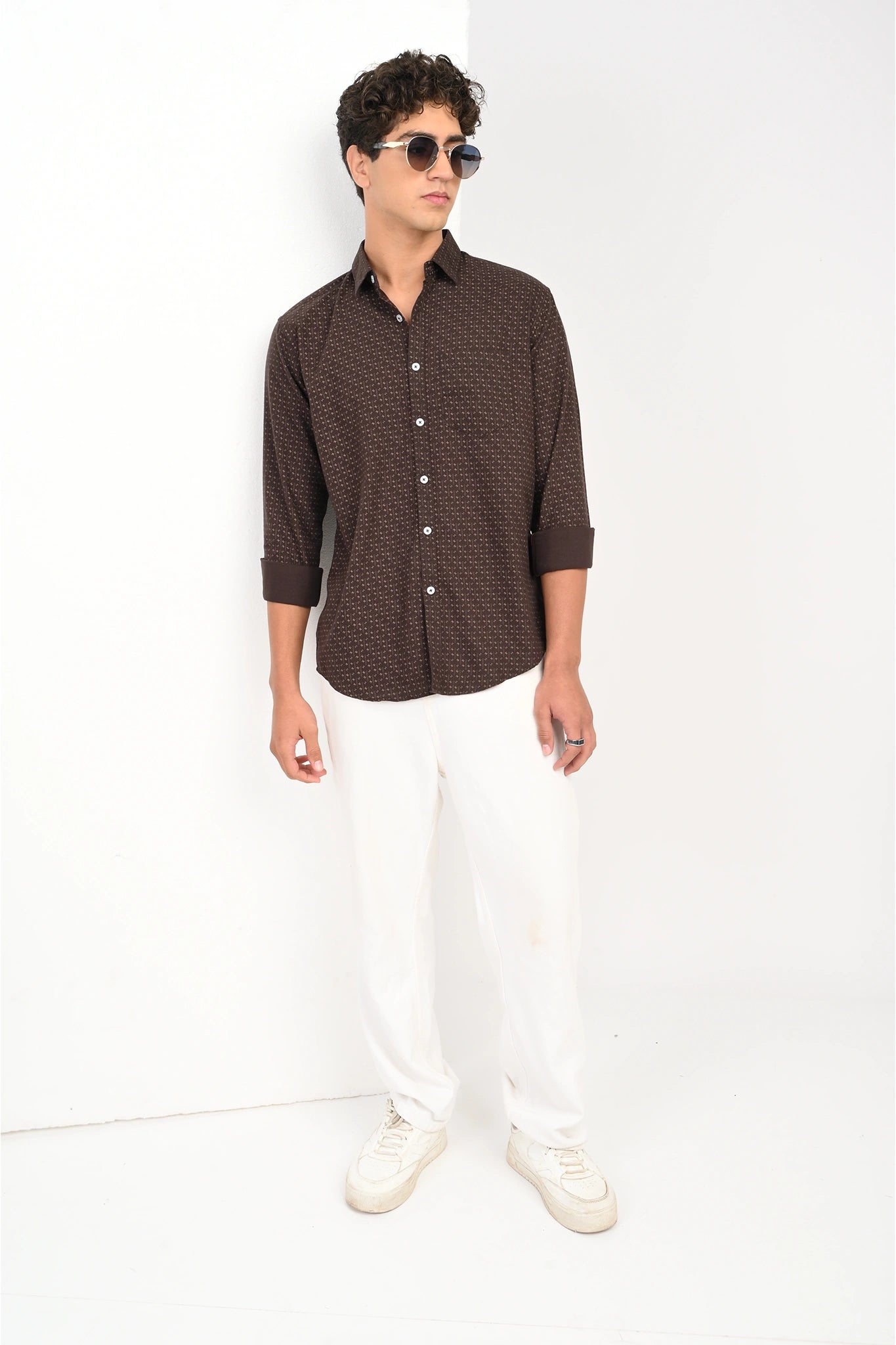 OXFORD COTTON BROWN COLOR PRINTED SHIRT