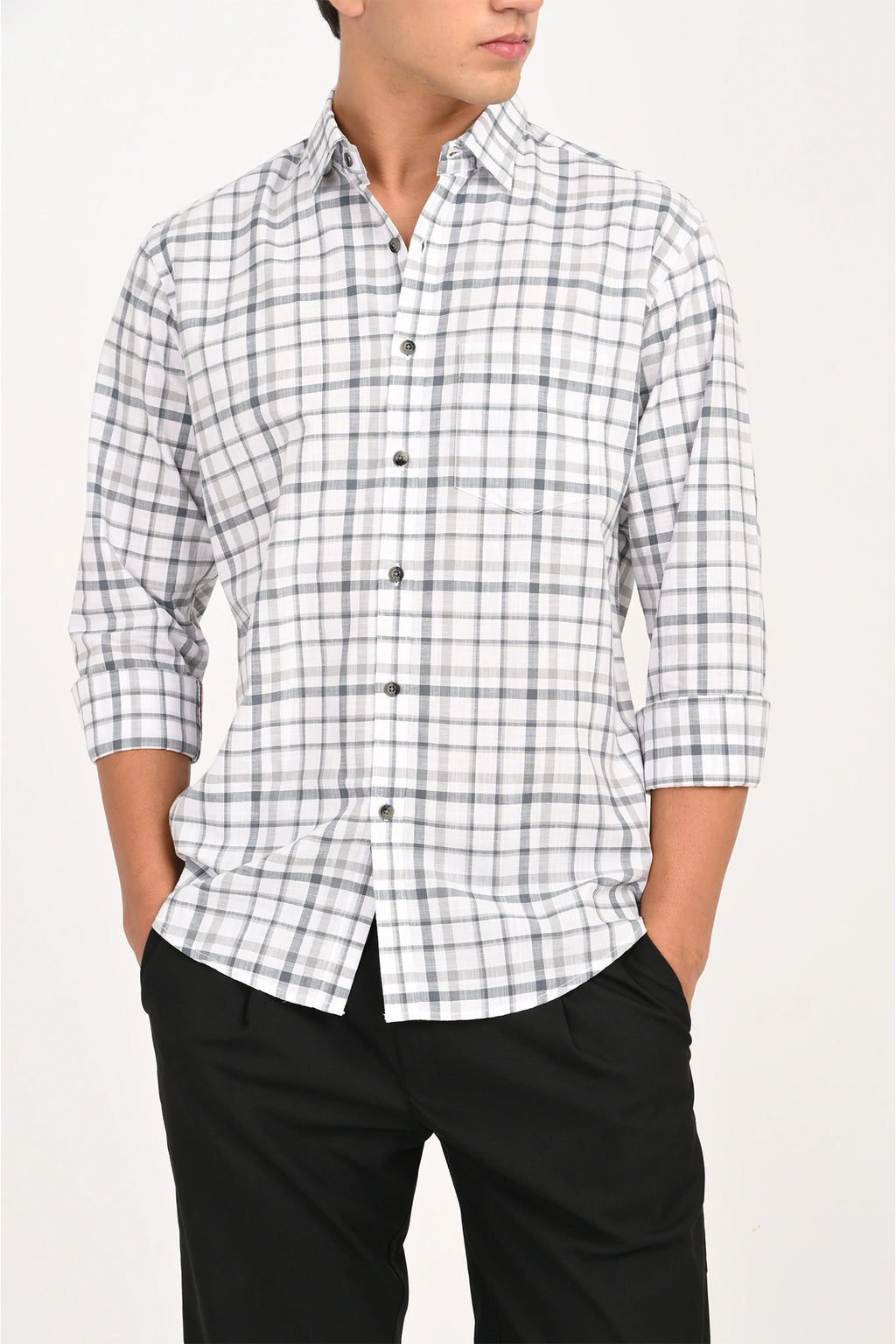 COTTON SLUB WHITE COLOR CHECKED SHIRT
