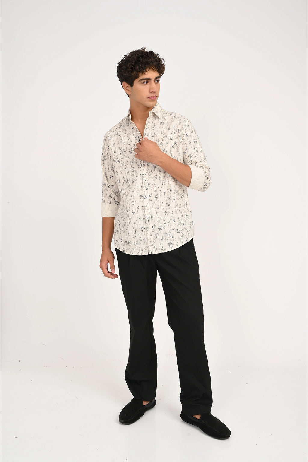 OXFORD COTTON CREAM COLOR PRINTED SHIRT