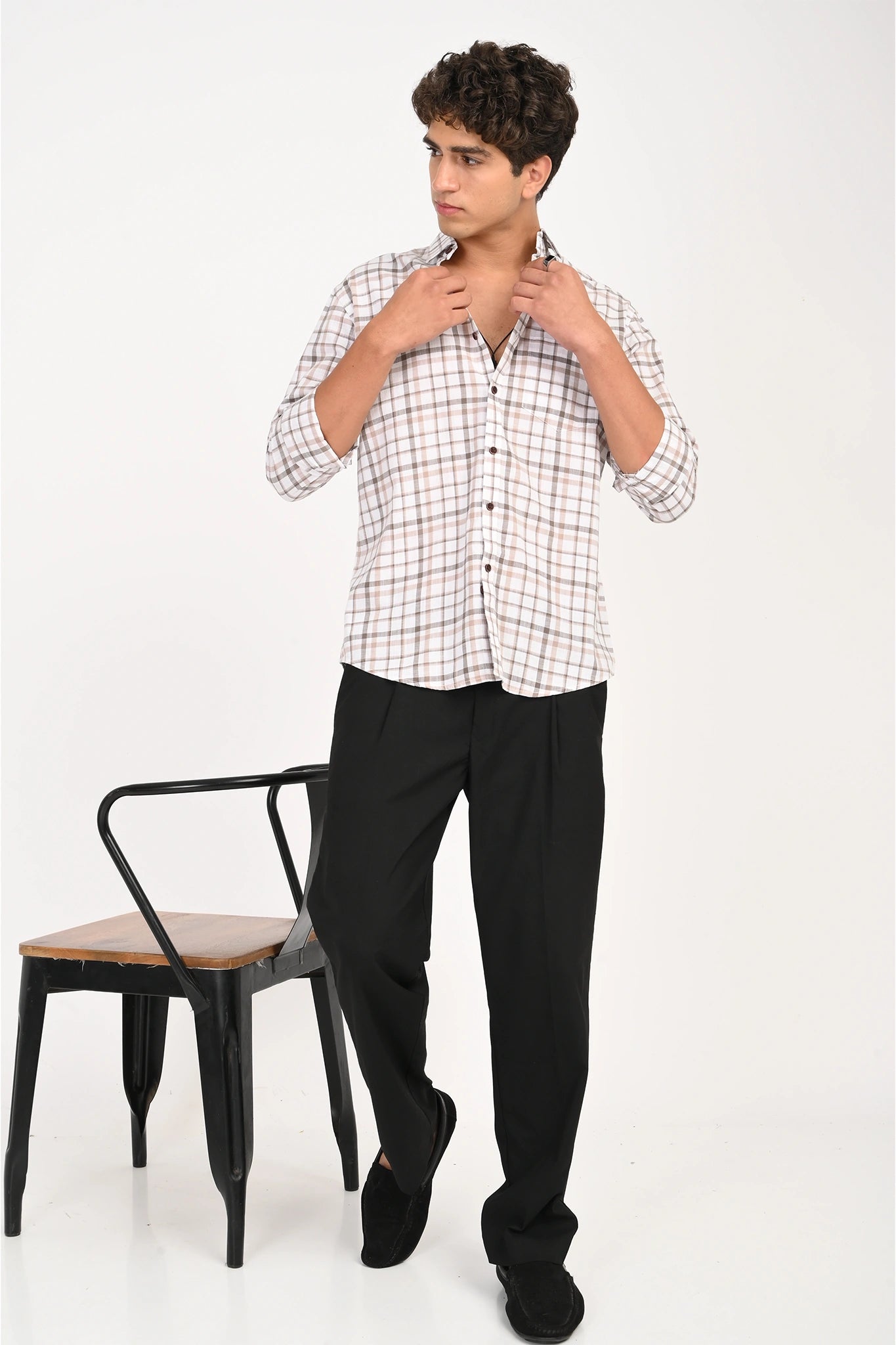 COTTON SLUB WHITE COLOR CHECKED SHIRT