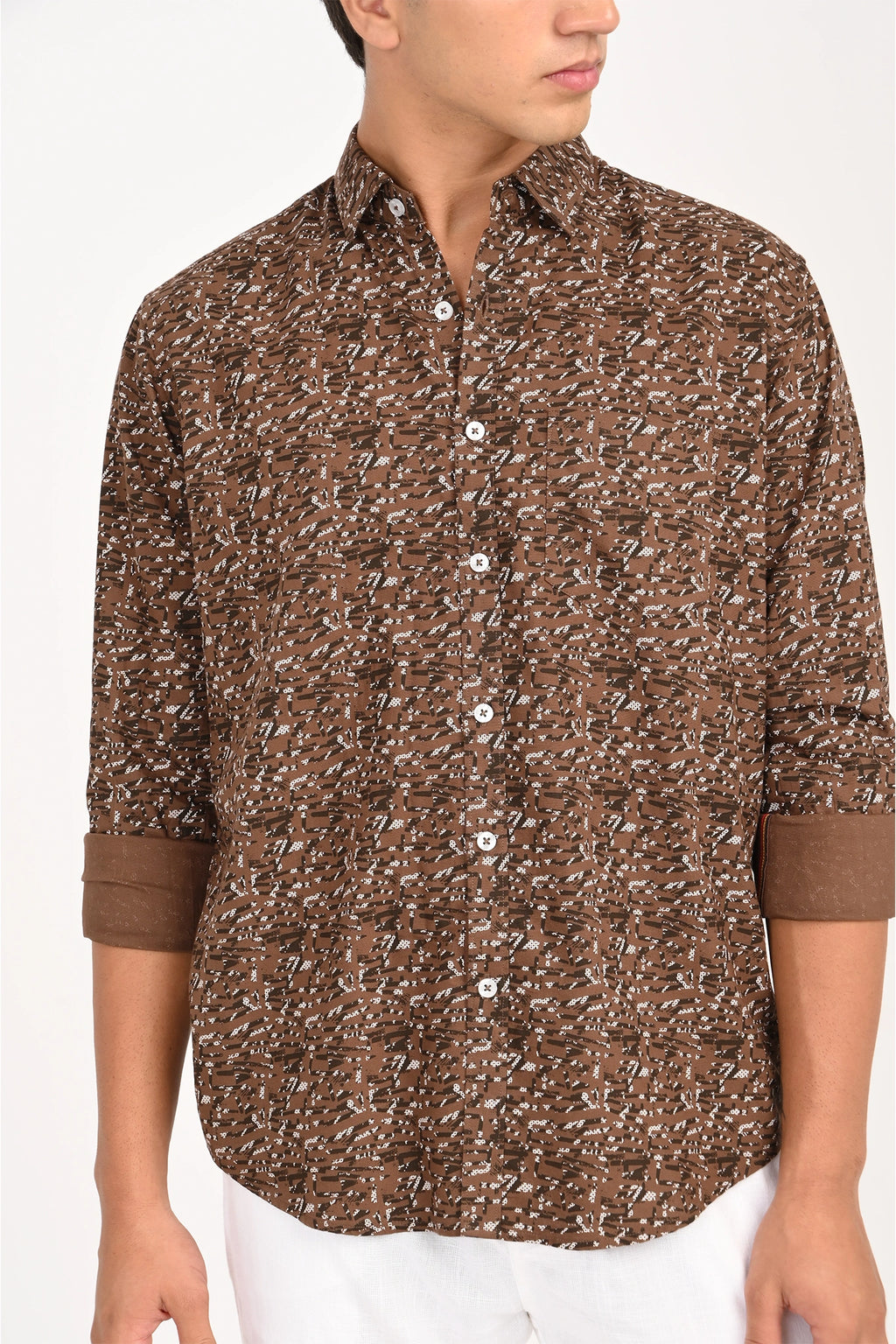 OXFORD BROWN COLOR ABSTRACT PRINTED SHIRT