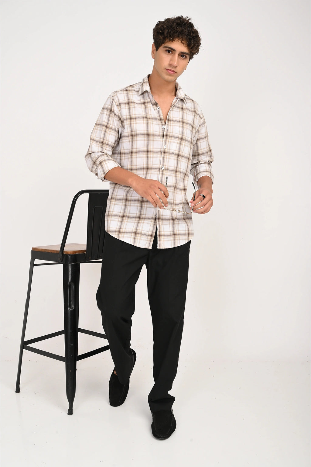 COTTON SLUB WHITE COLOR CHECKED SHIRT