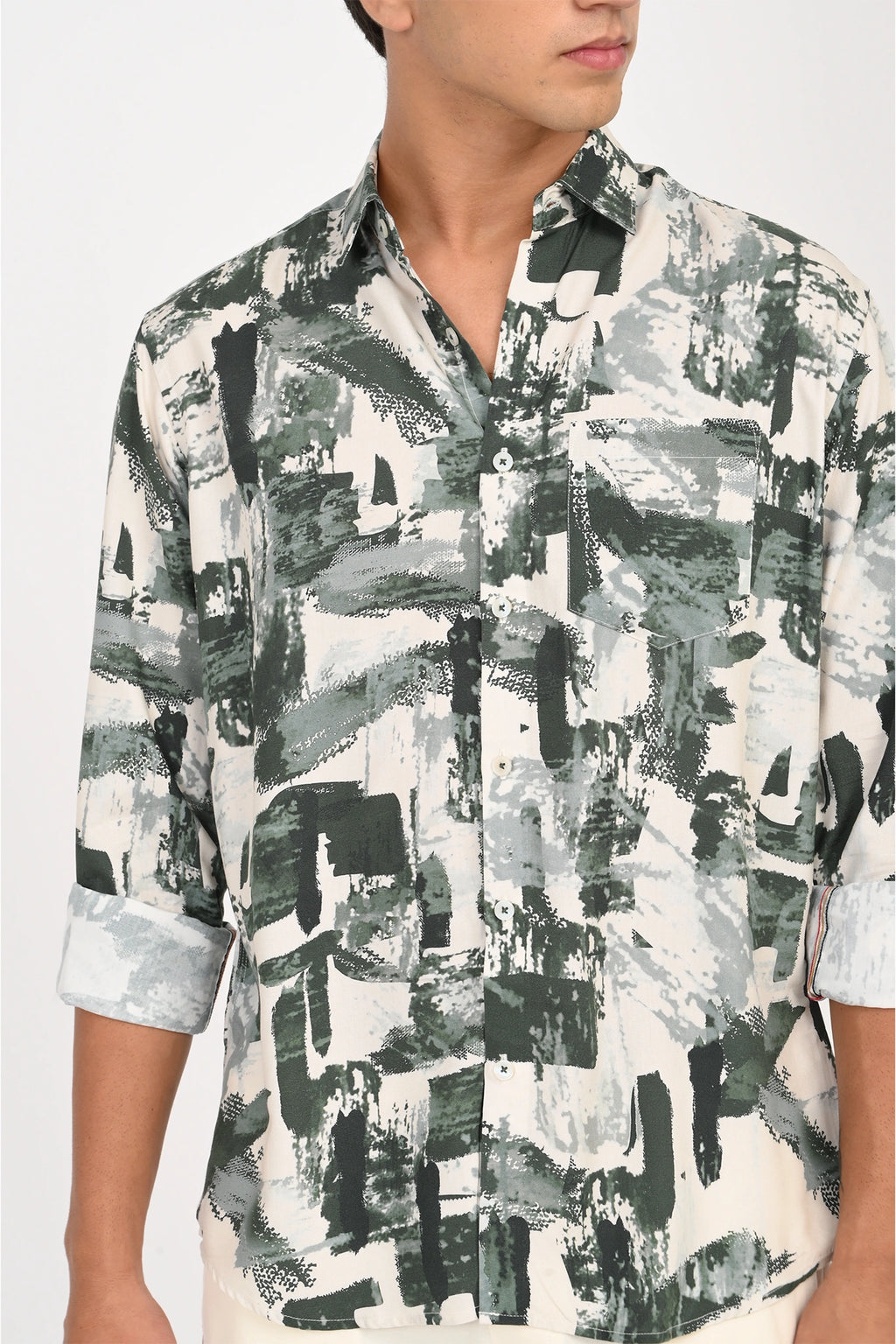 COTTON VORTEX WHITE WITH GREEN DIGITAL PRINTED SHIRT