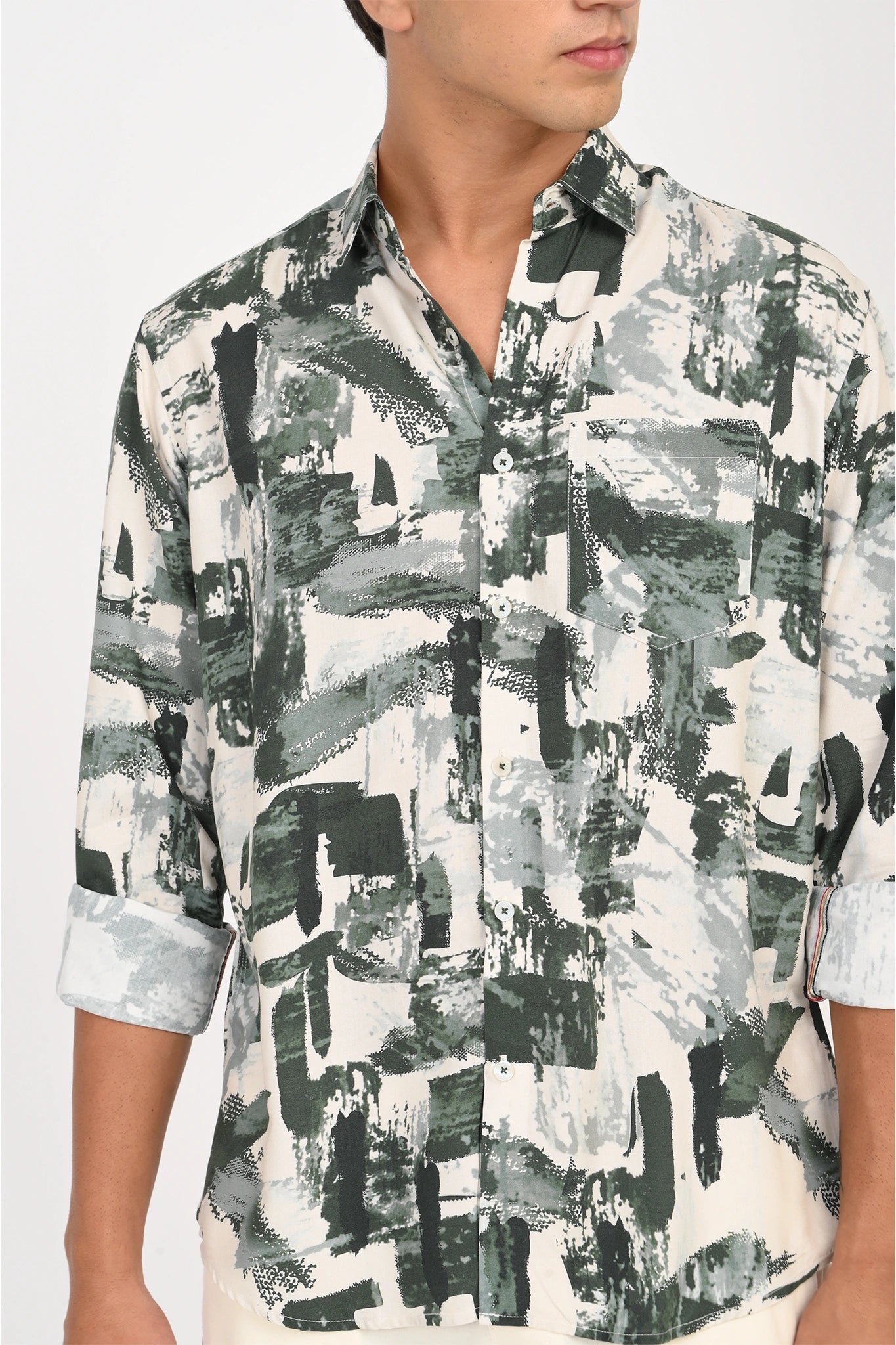 COTTON VORTEX WHITE WITH GREEN DIGITAL PRINTED SHIRT