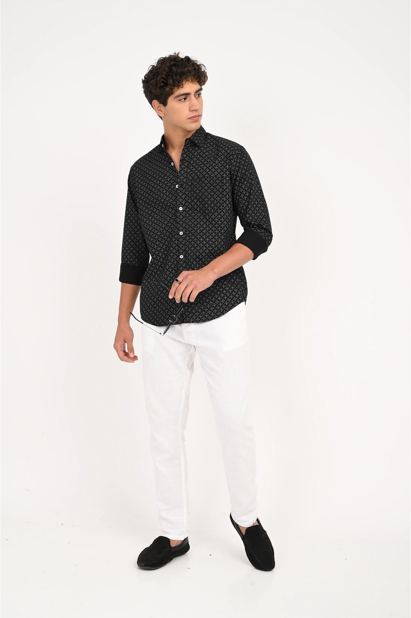 OXFORD COTTON BLACK COLOR GEOMATRIC PRINTED SHIRT