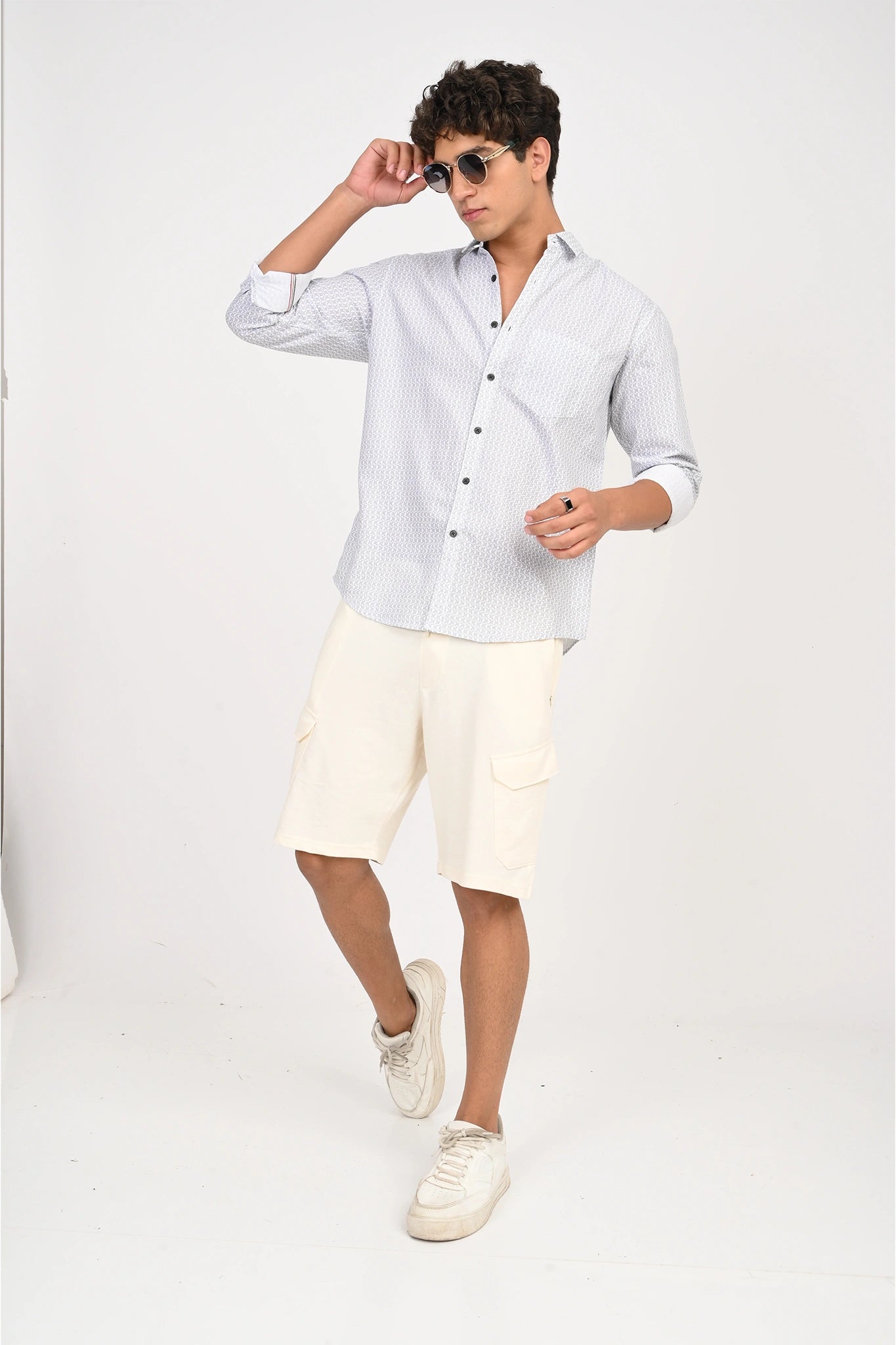 OXFORD COTTON WHITE PRINTED SHIRT