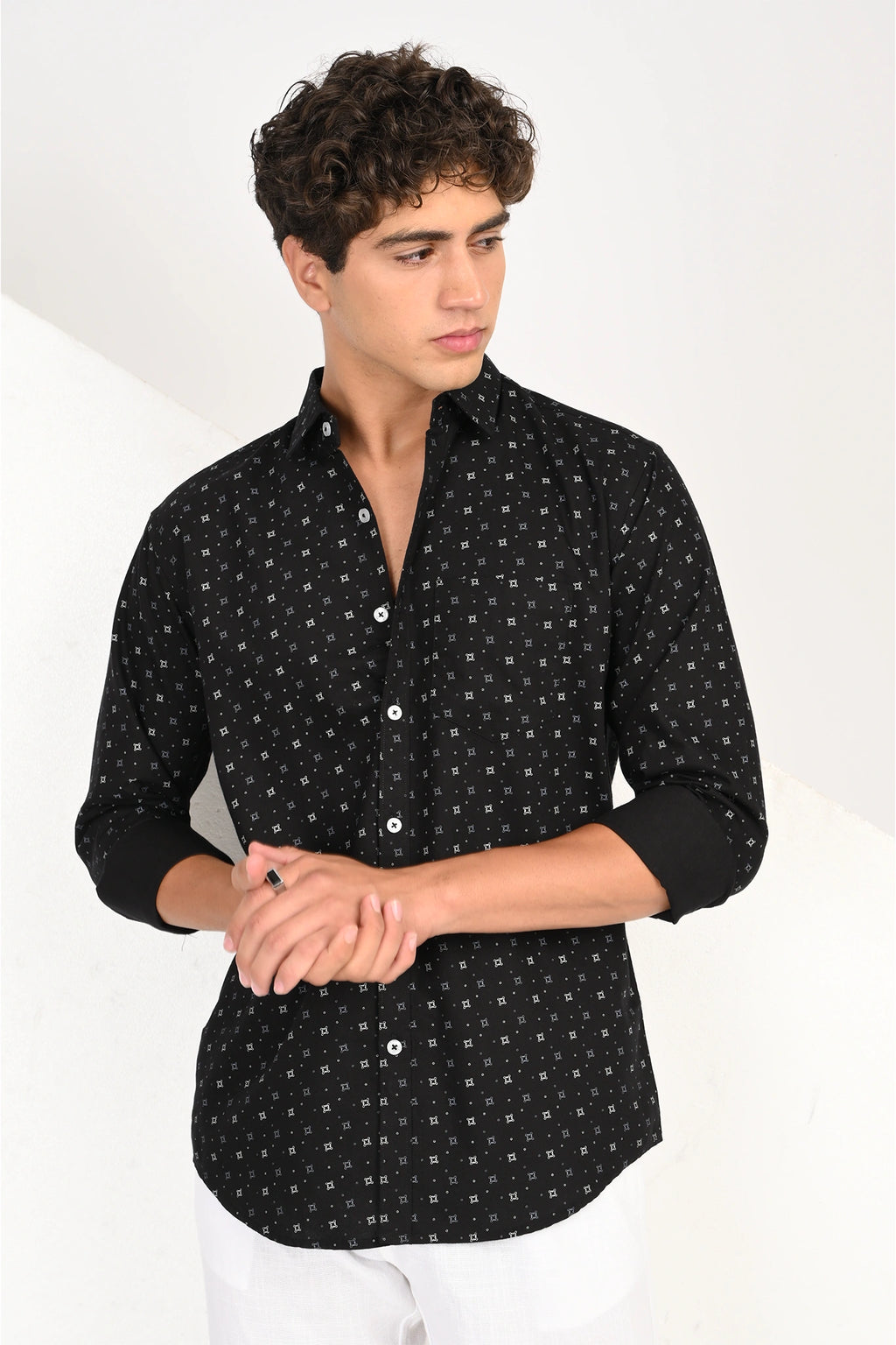 OXFORD COTTON BLACK PRINTED SHIRT