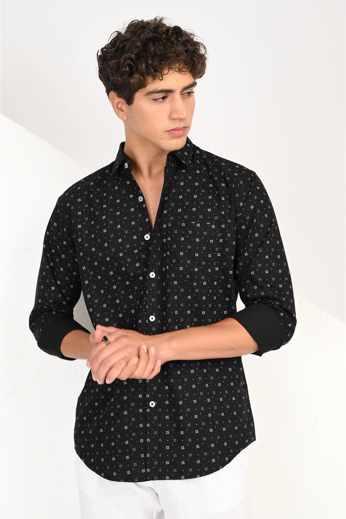 OXFORD COTTON BLACK PRINTED SHIRT